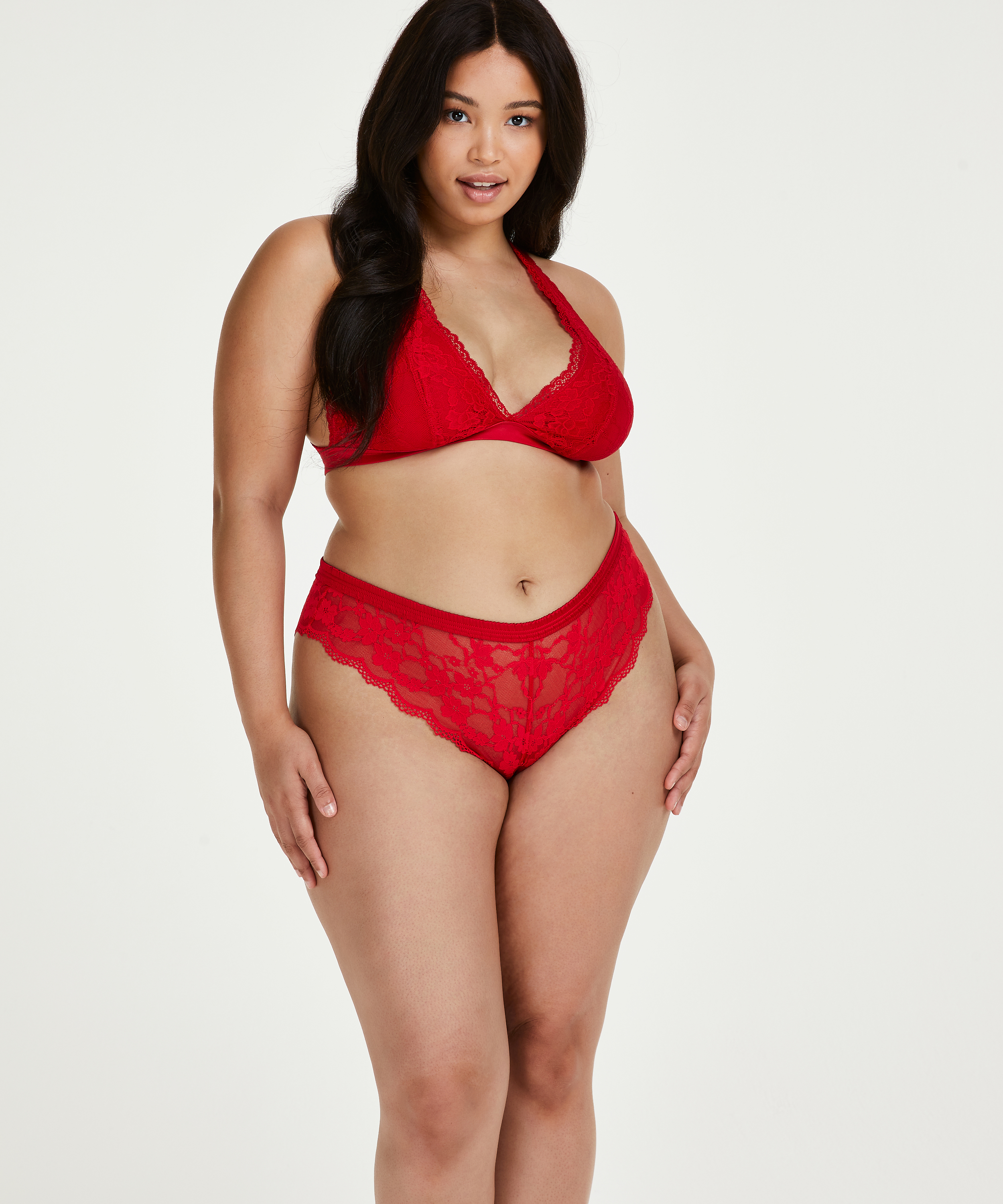 Slip br&eacute;silien jambe haute Iva Curvy, Rouge, main