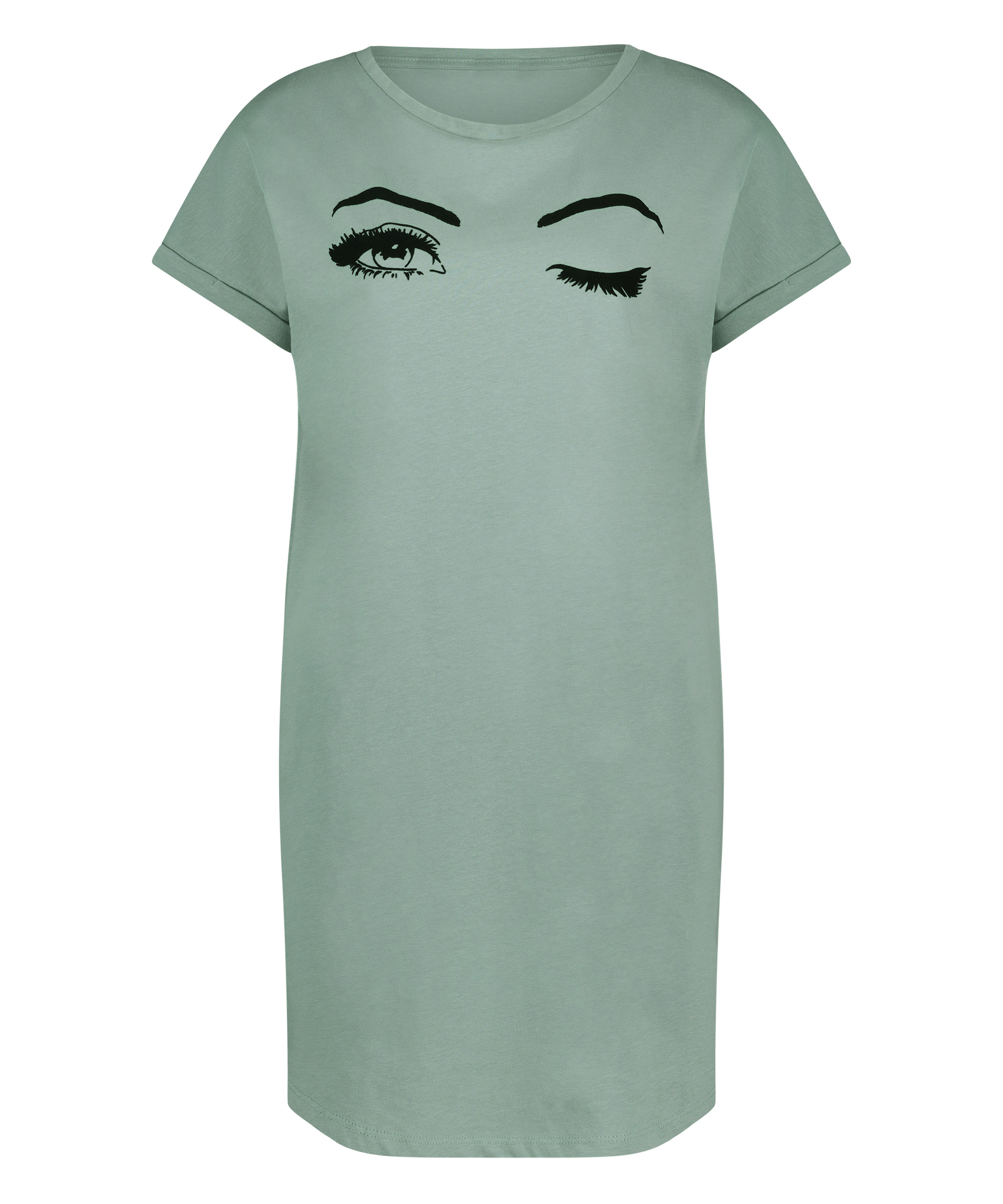 Chemise de nuit col rond, Bleu, main