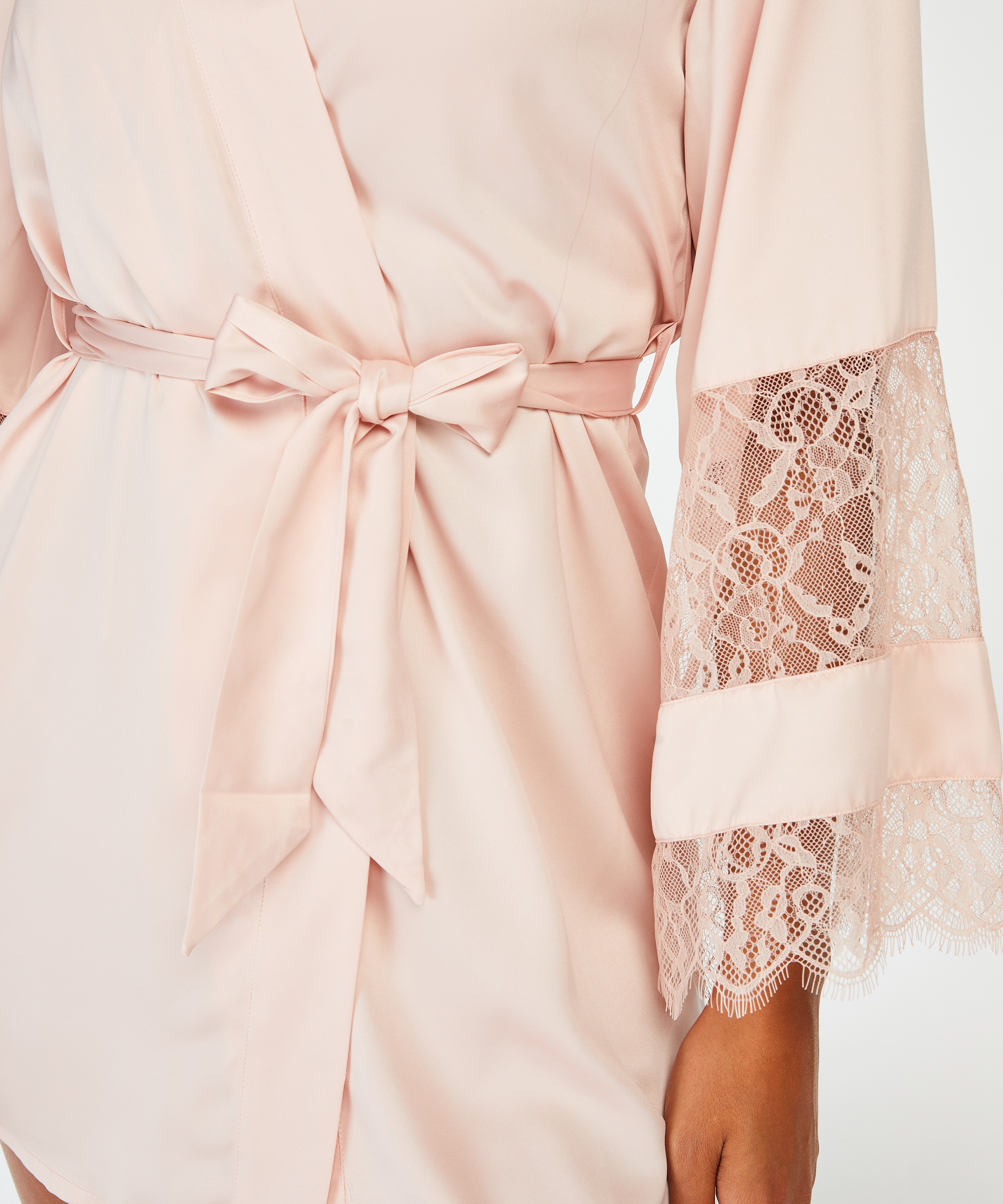 Kimono aus Satin und Spitze, Rose, main