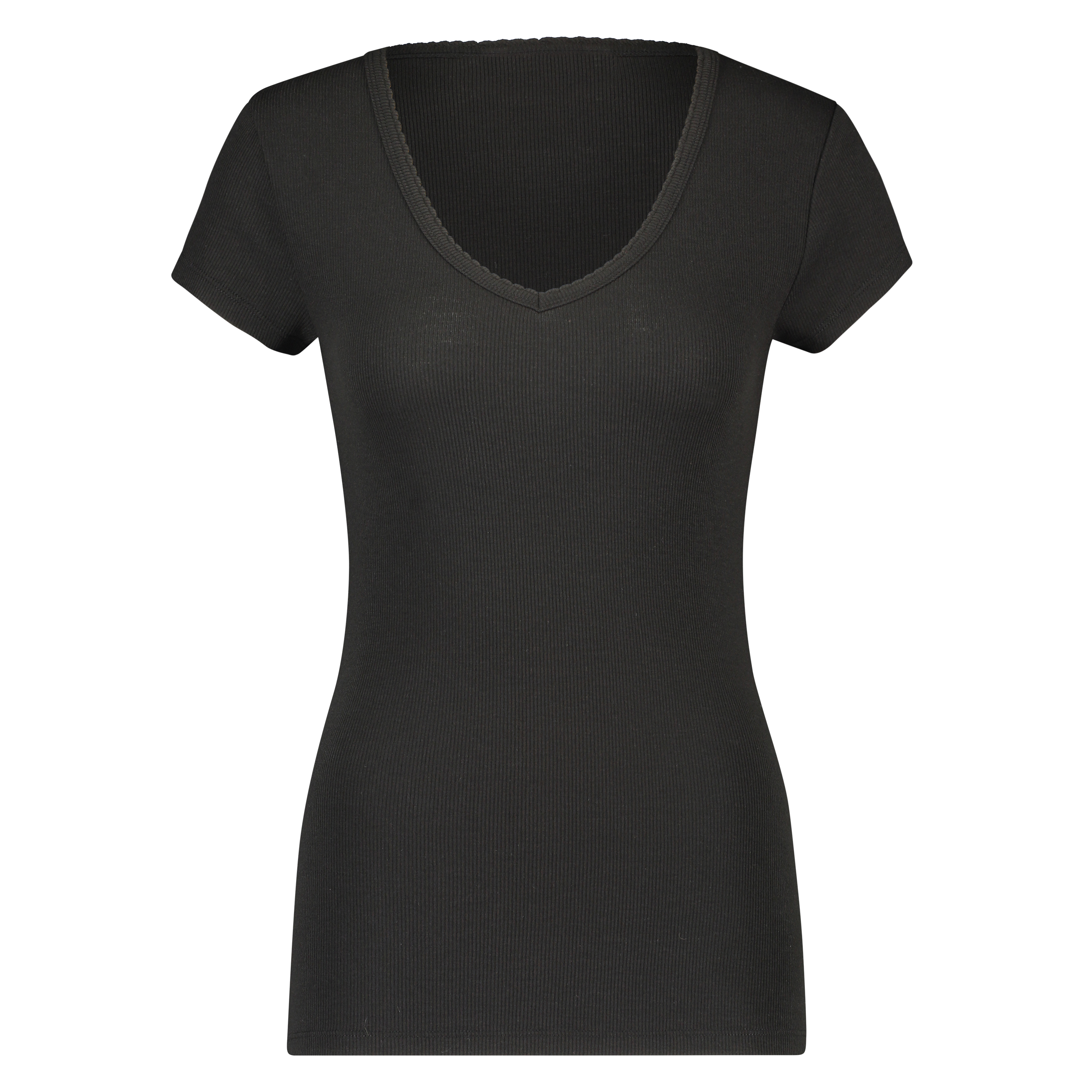 Haut de pyjama côtelé à manches courtes, Noir, main