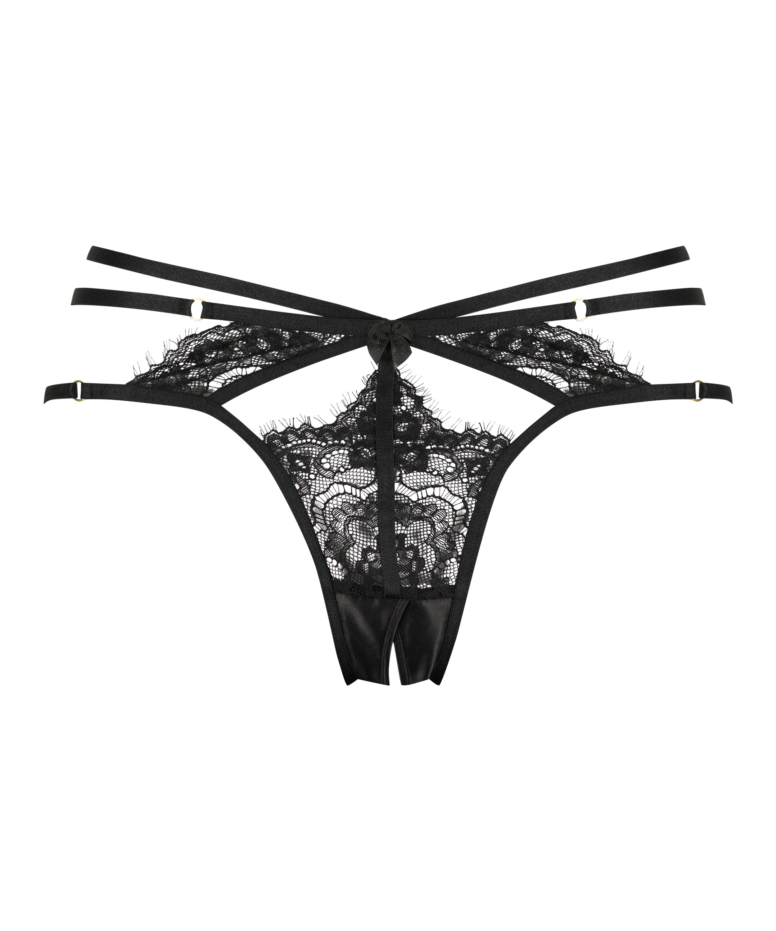 Slip br&eacute;silien ouvert Seraphina, Noir, main