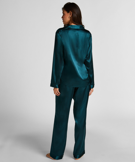 Pyjamaset aus gl&auml;nzendem Satin, Blau