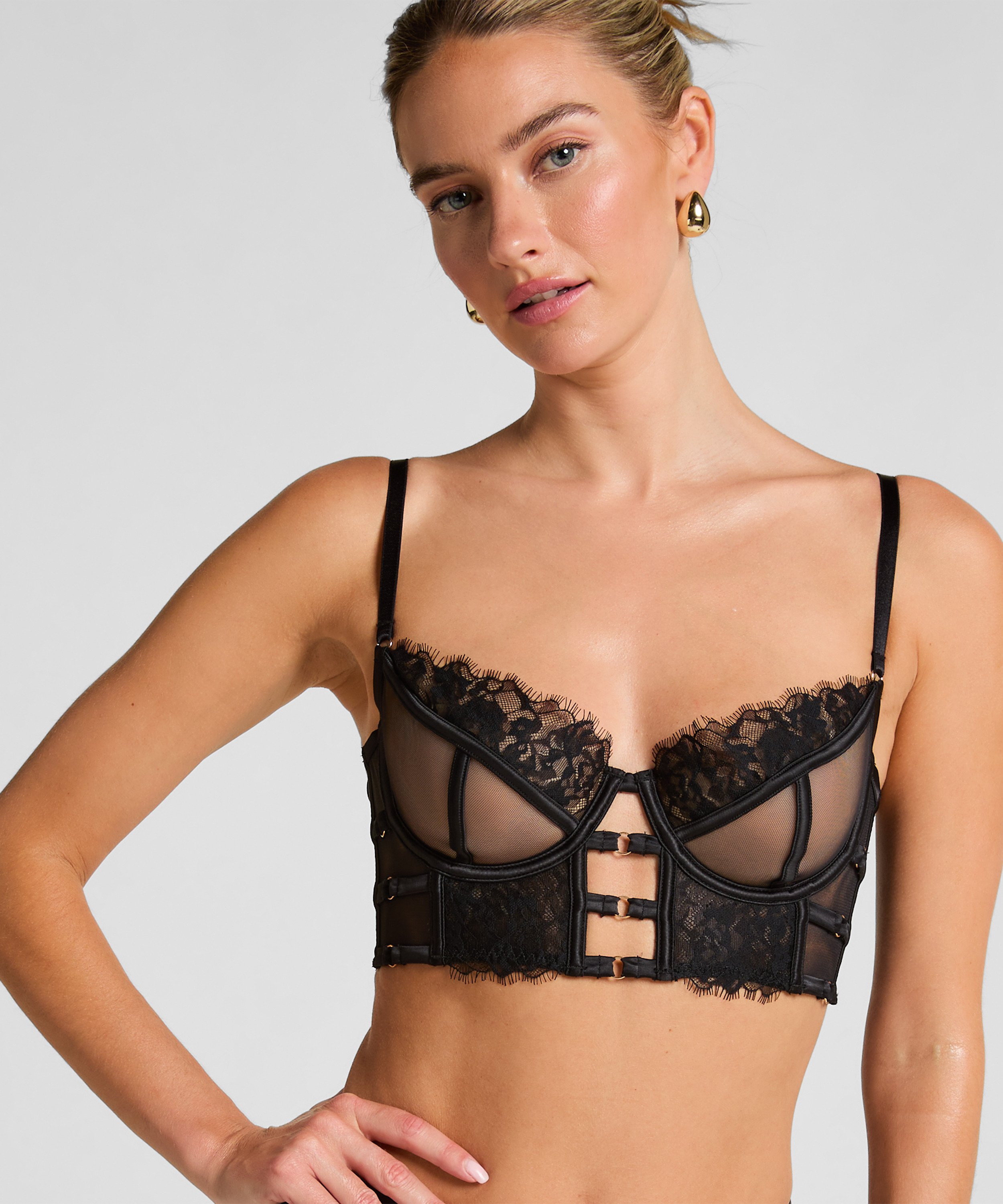 Soutien-gorge à armatures non-rembourré longline Nienke, Noir, main