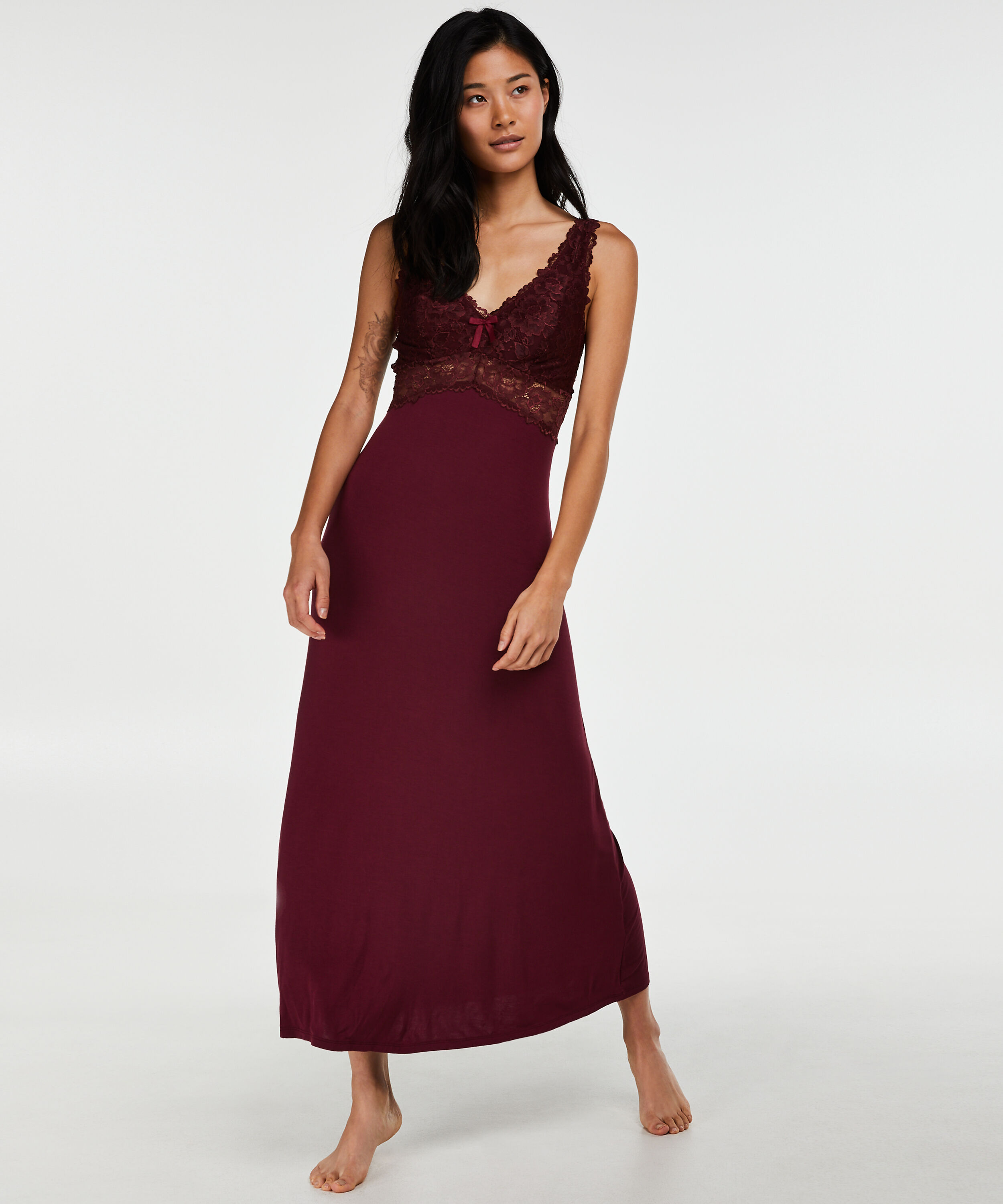 Longue nuisette Modal Lace, Rouge
