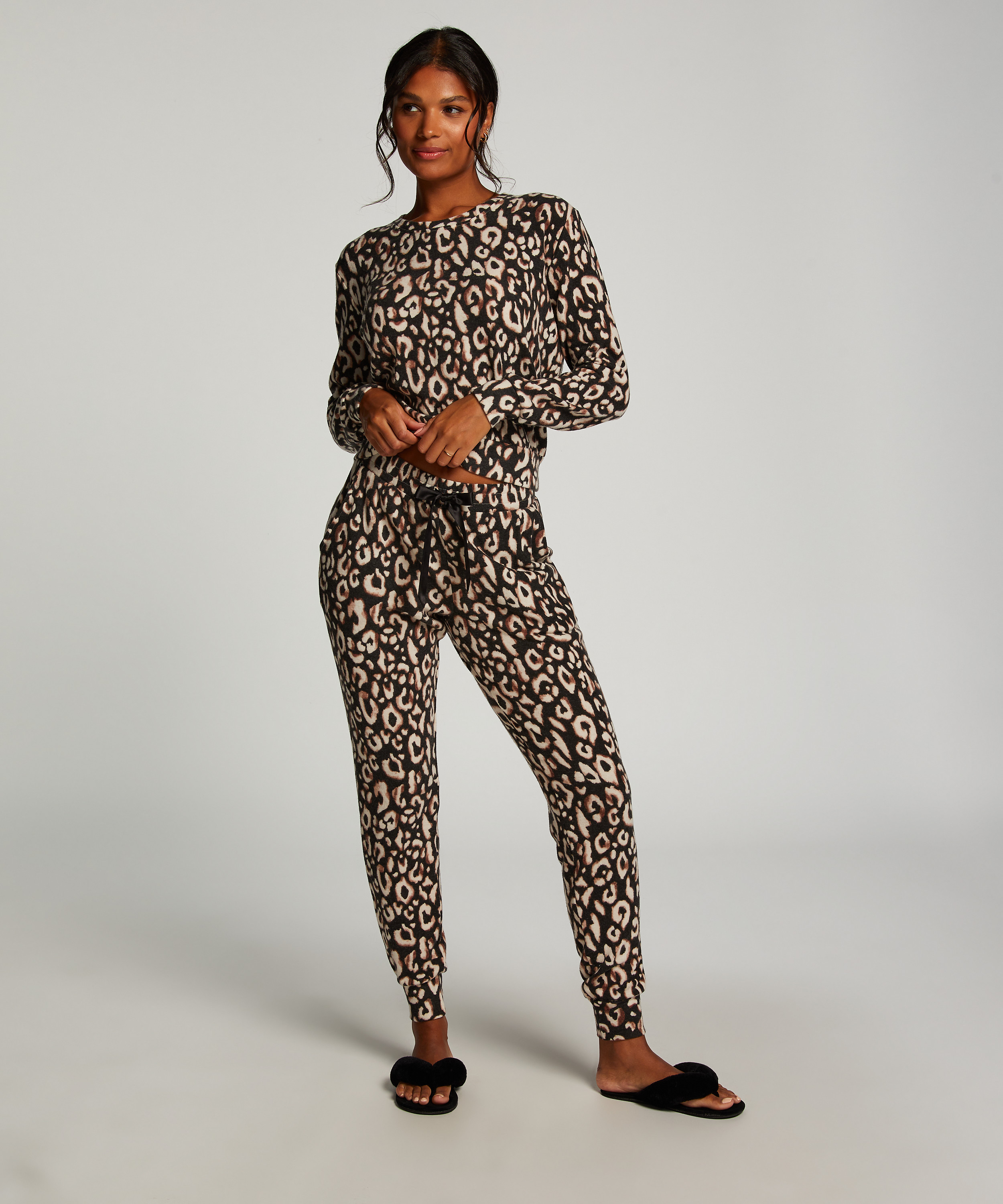 Langarm-Pyjamatop Jersey, Schwarz, main