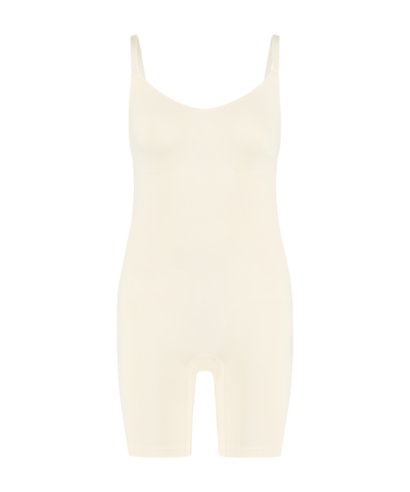 Nahtlos betonender Bodysuit mit hohem Beinausschnitt, Beige