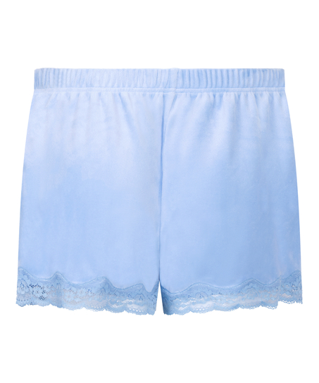 Short en velours à dentelle, Bleu