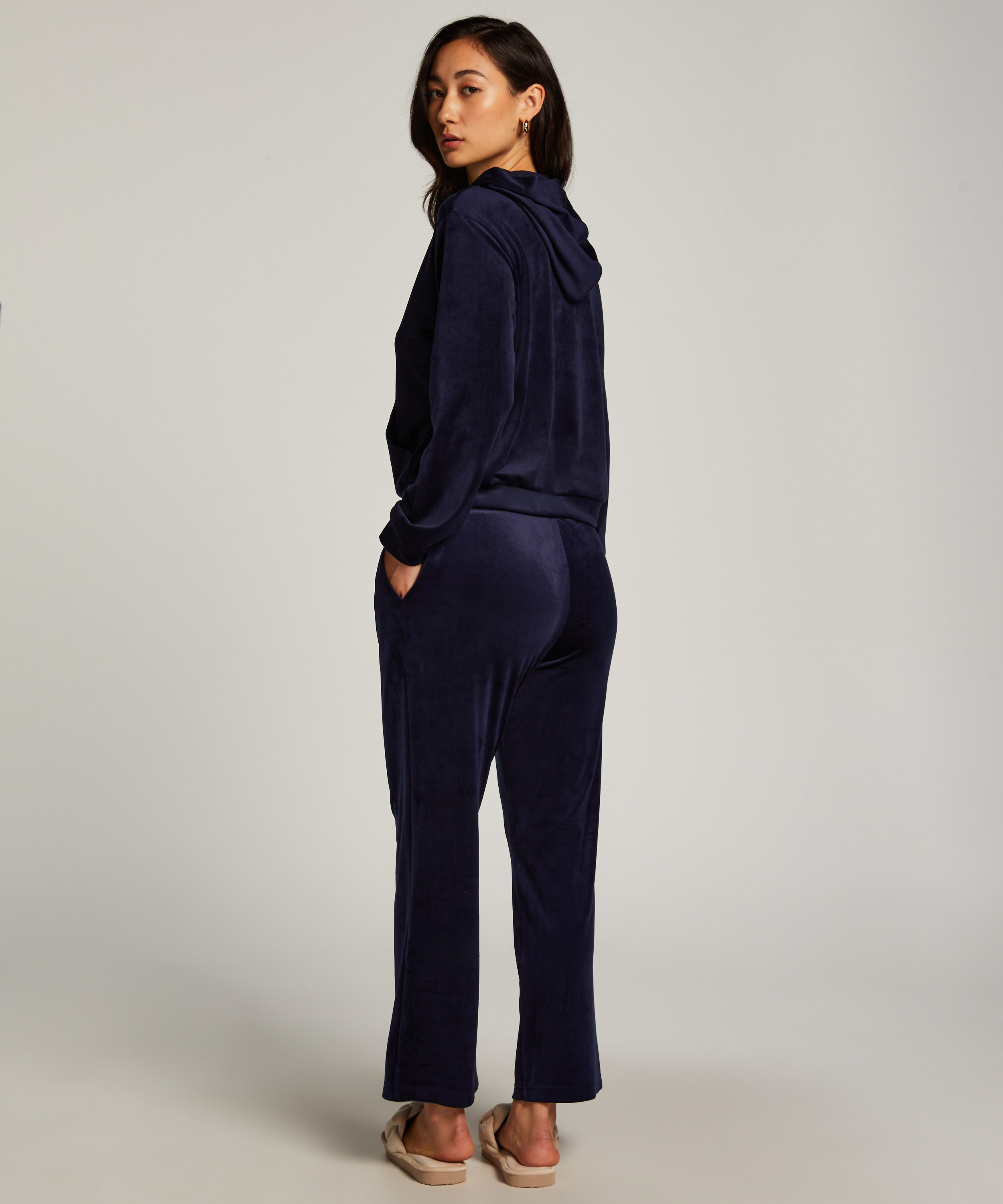 Hoodie Jacke Velours, Blau, main