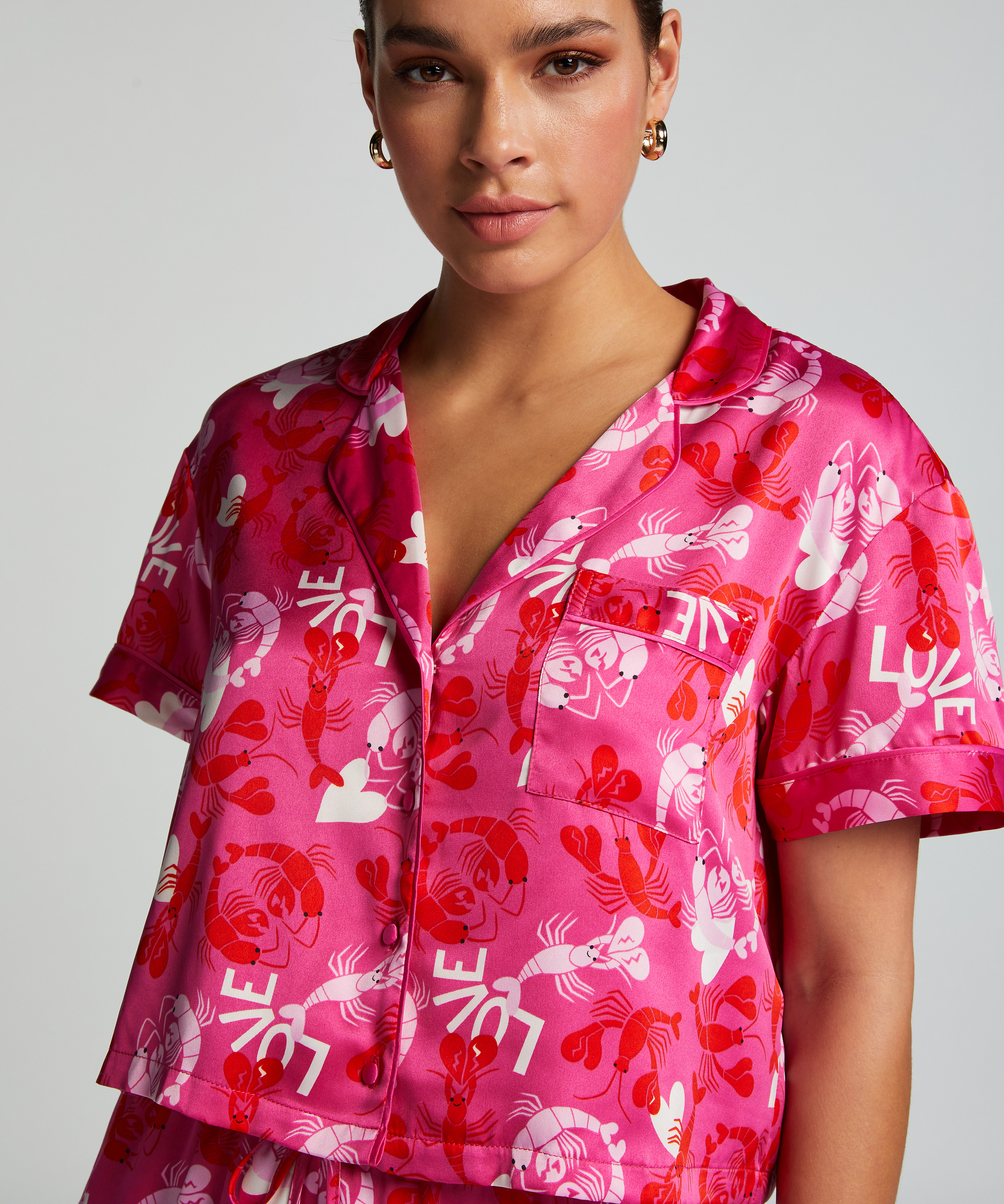 Veste à manches courtes en satin, Rose, main