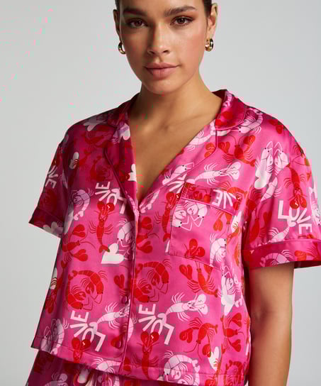 Veste à manches courtes en satin, Rose