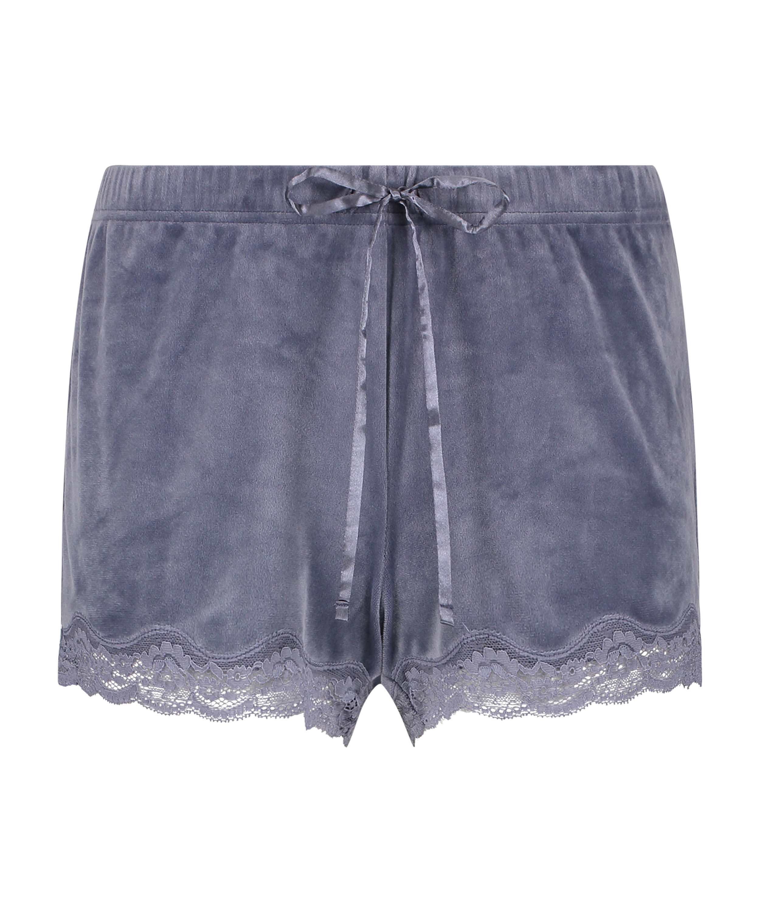 Shorts aus Velours mit Spitze, Grau, main