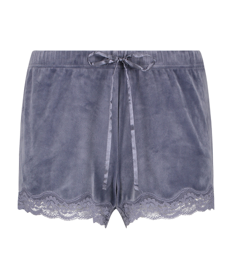 Shorts aus Velours mit Spitze, Grau