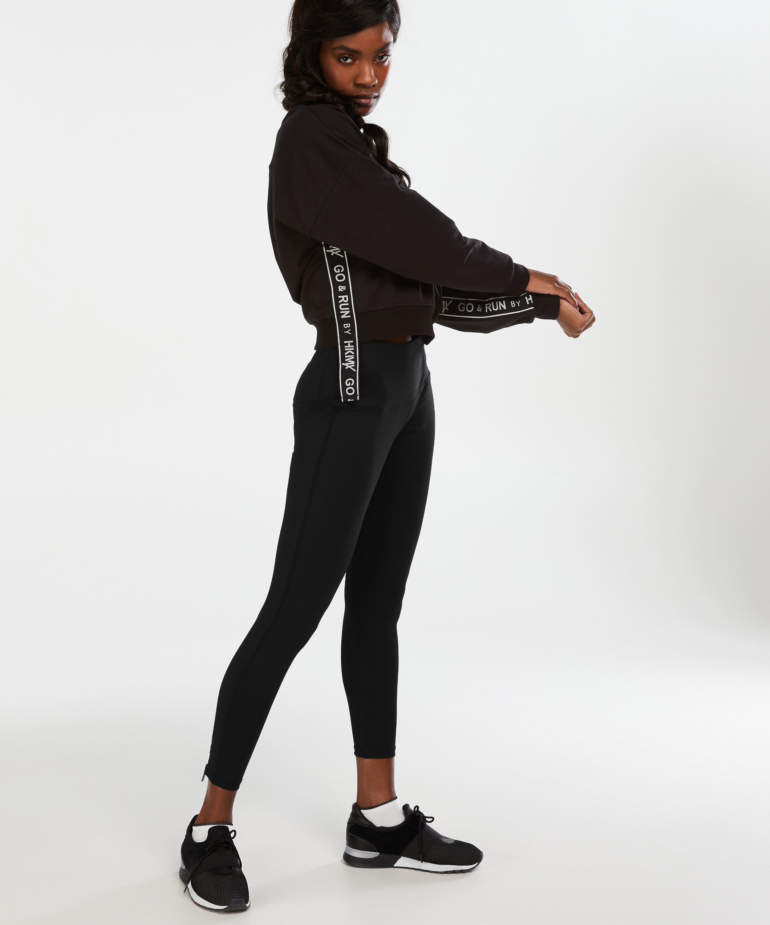 Legging de sport taille haute zip HKMX niveau 2, Noir, main