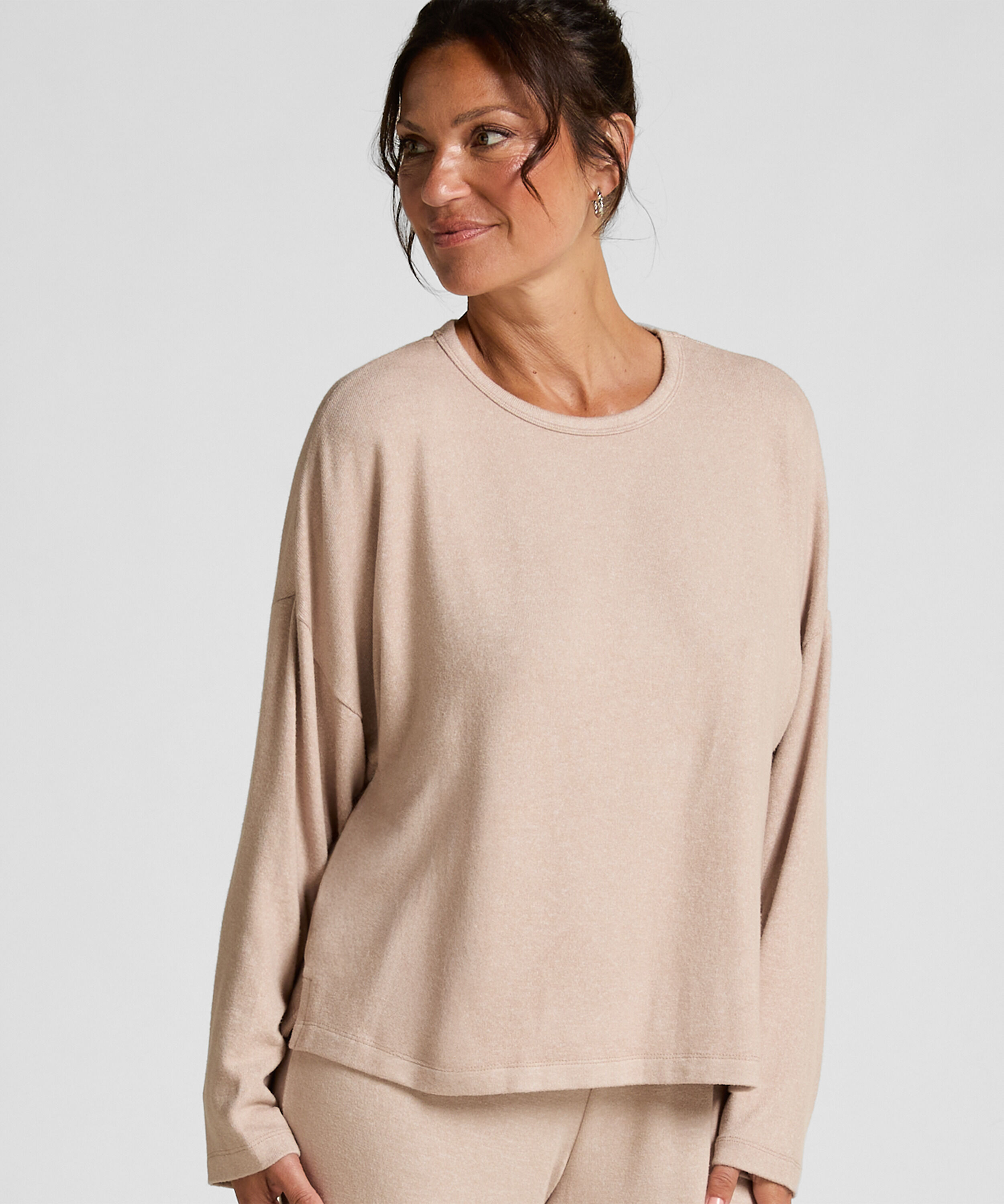 Langarm-Pyjamatop Jersey, Beige