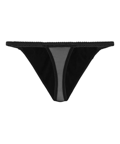 Chloe String mit hohem Bein, Schwarz