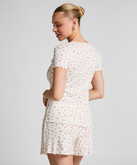 Gerippte Pyjamashorts, Weiß