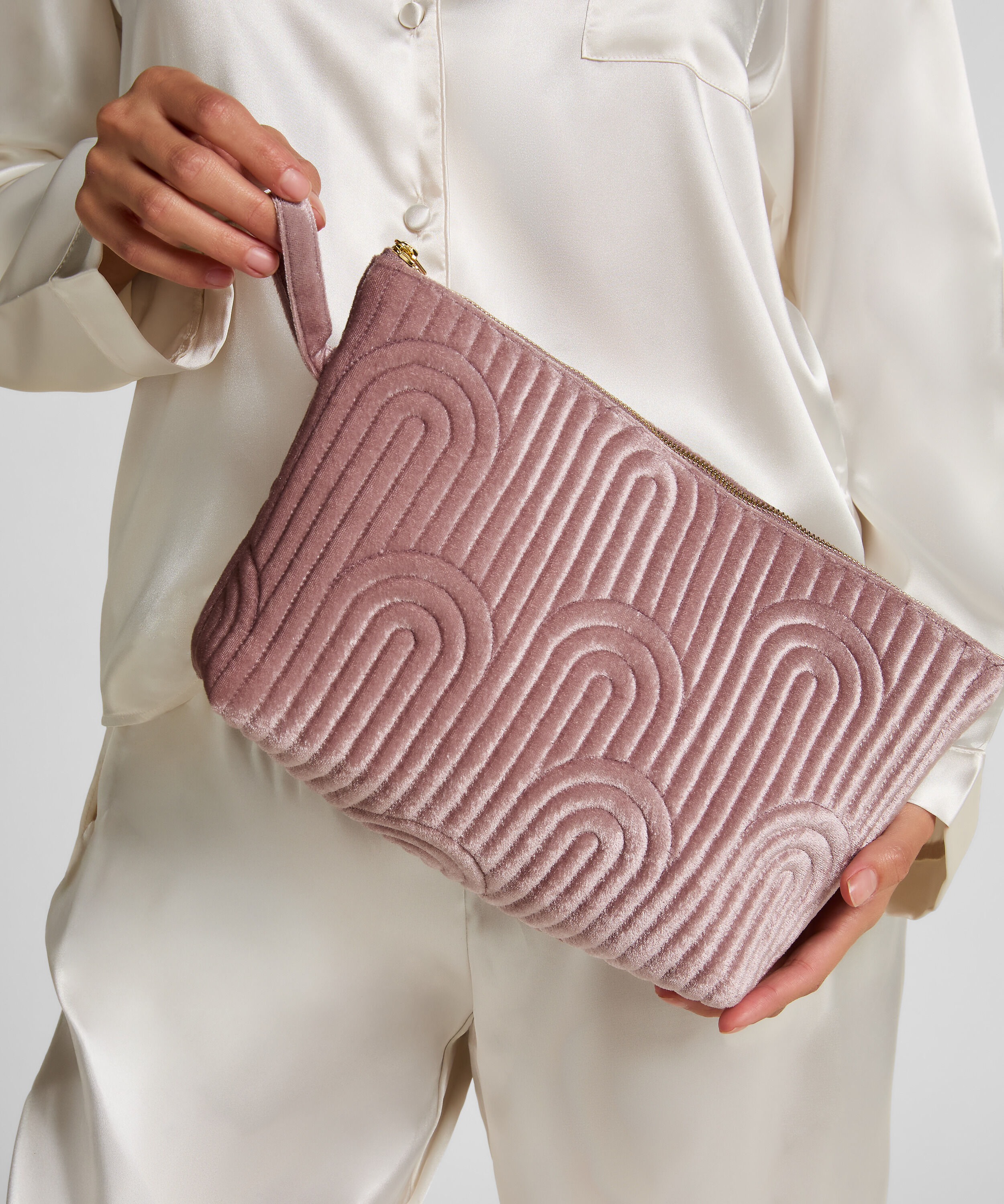 Groß Kosmetiktasche aus Velours, Lila Groß Kosmetiktasche aus Velours, Lila