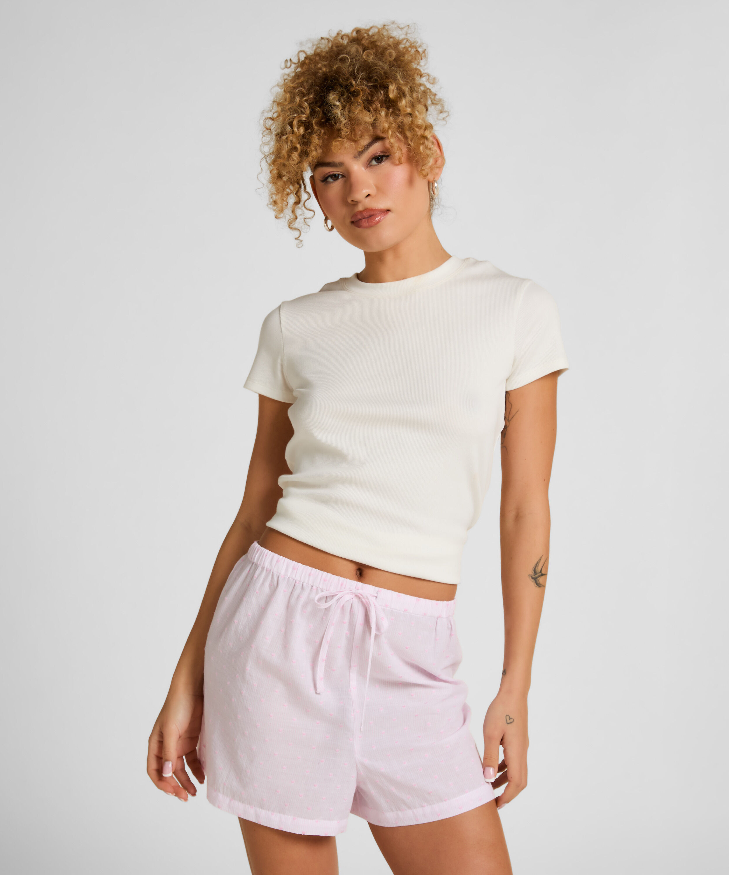 Heart Pyjama Shorts - Gestreift aus Baumwolle