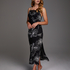 Slip-Dress Satin Lotus, Schwarz