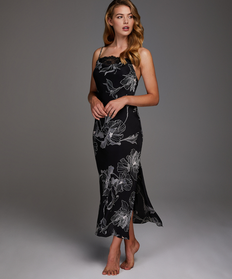 Slip-Dress Satin Lotus, Schwarz