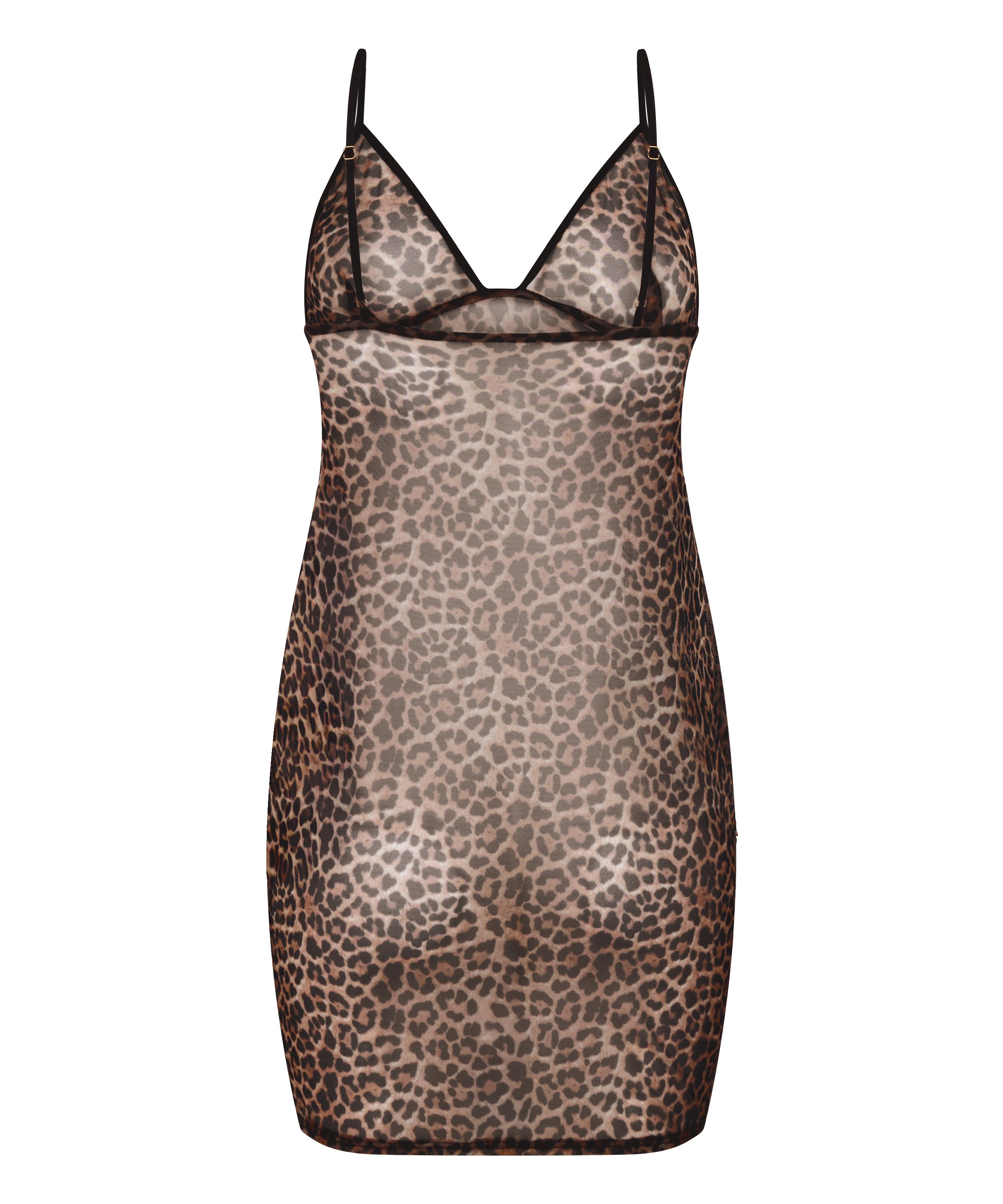 Leopard Mesh-Slipdress, Schwarz, main