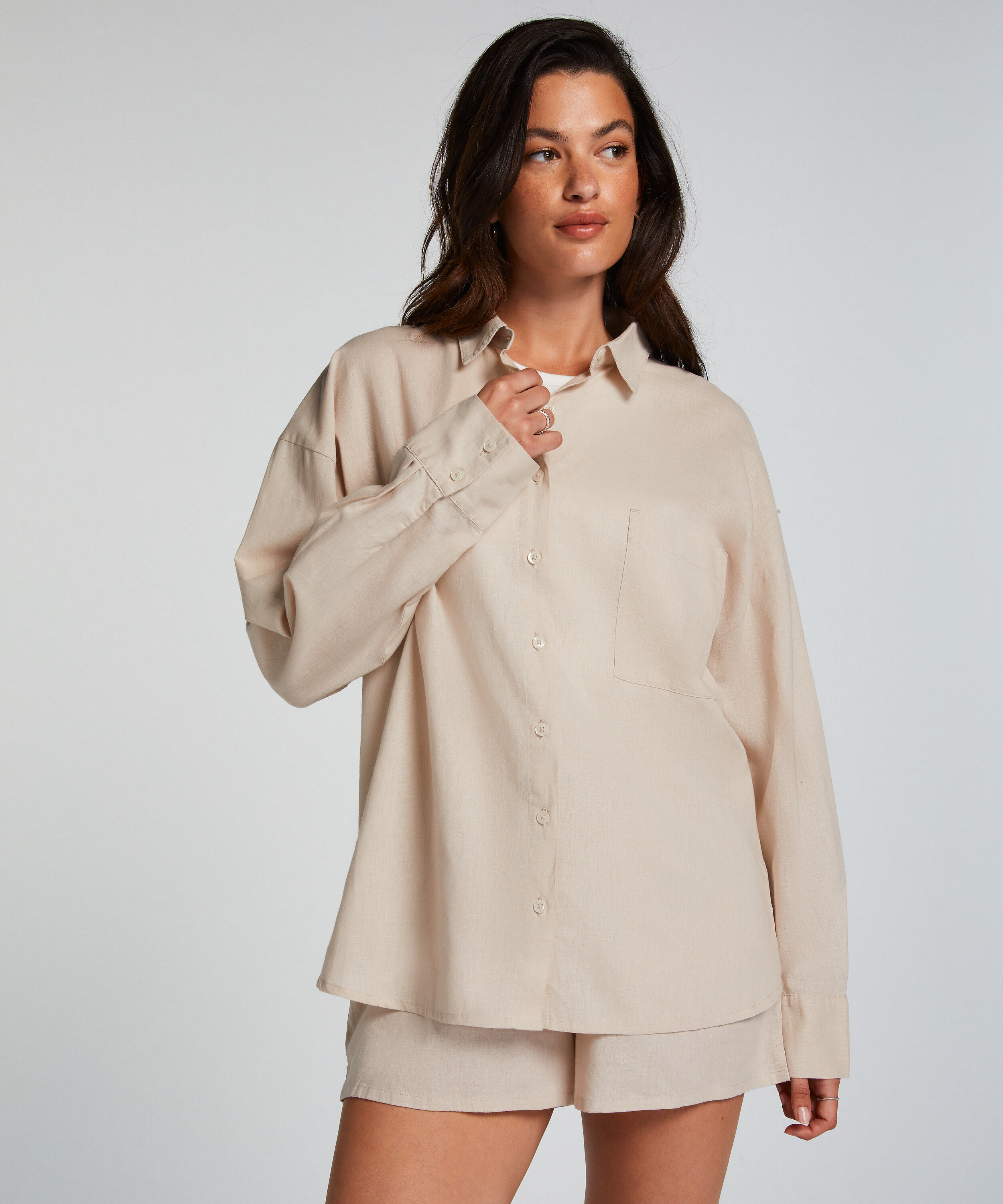 Pyjamatop Leinen, Beige