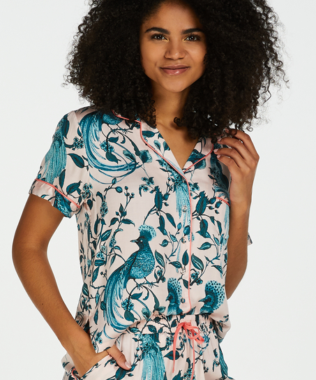 Gewebte Pyjamajacke mit kurzen Ärmeln, Rose