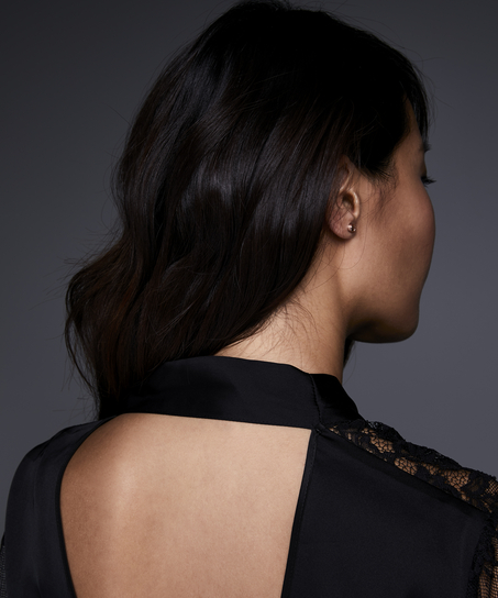 Kimono Flared Satin Lace, Noir