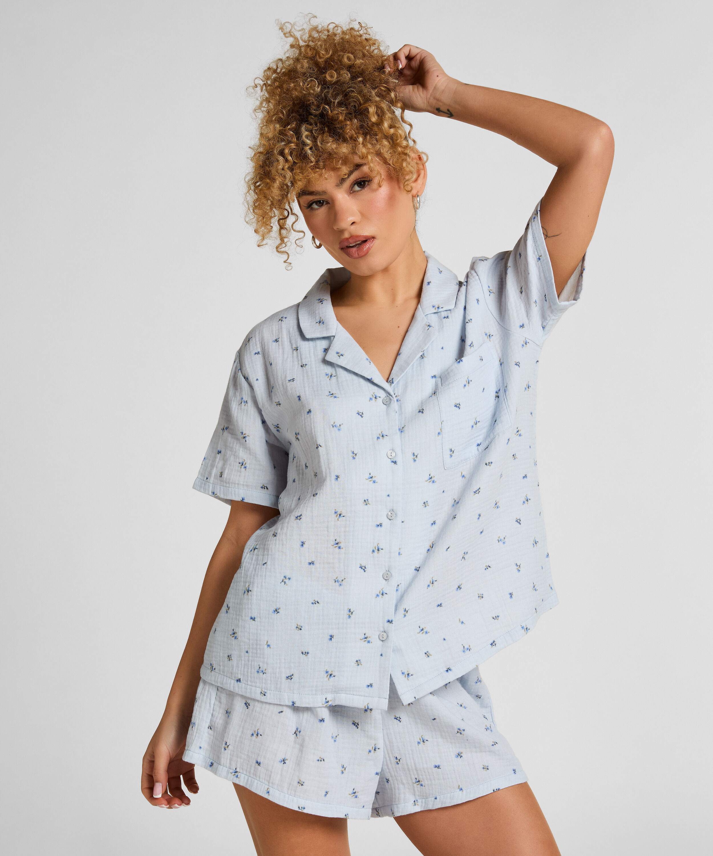 Musselin-Shorts, Blau