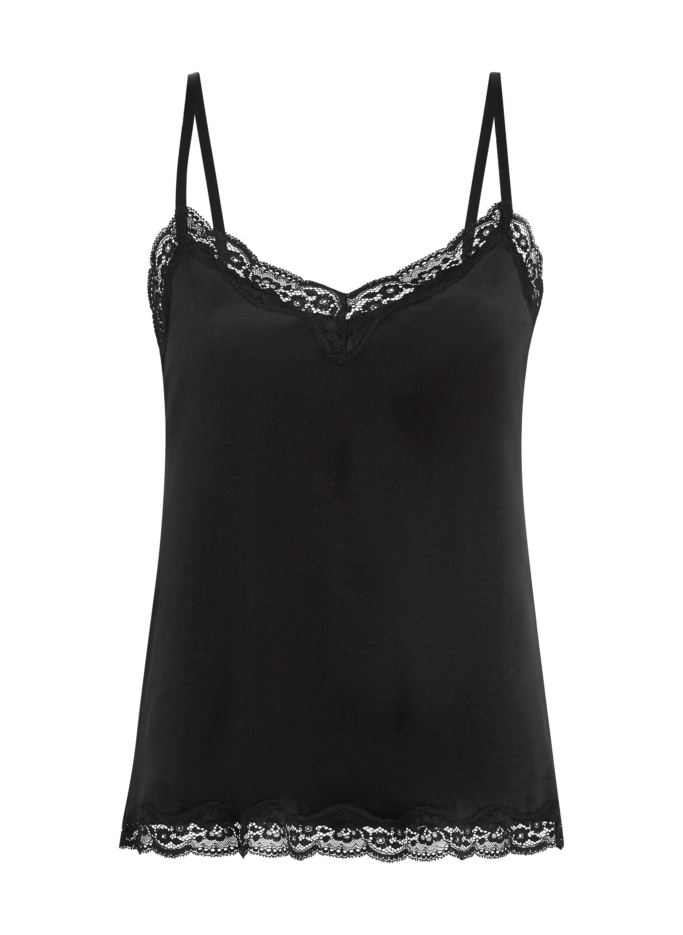 Cami Top Velours Lace, Schwarz