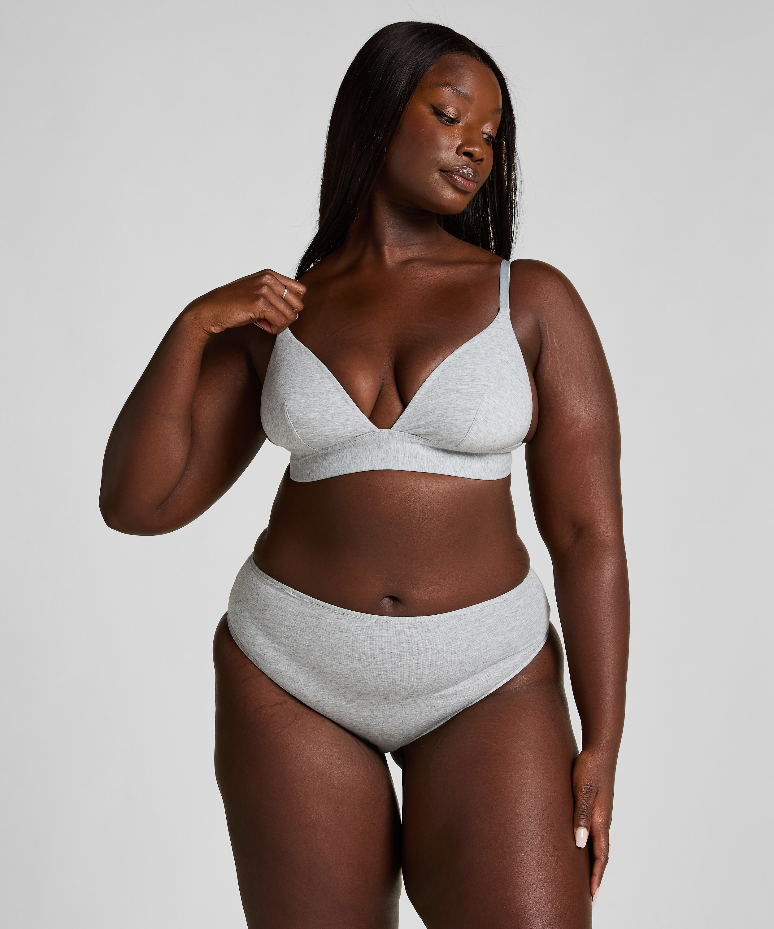 Culotte brésilienne jambe haute coton, Gris, main