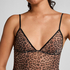 Leopard Mesh-Slipdress, Schwarz