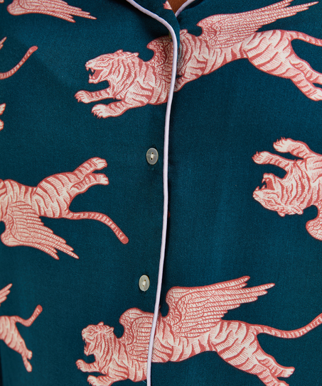 Veste de pyjama manches longues Woven, Bleu