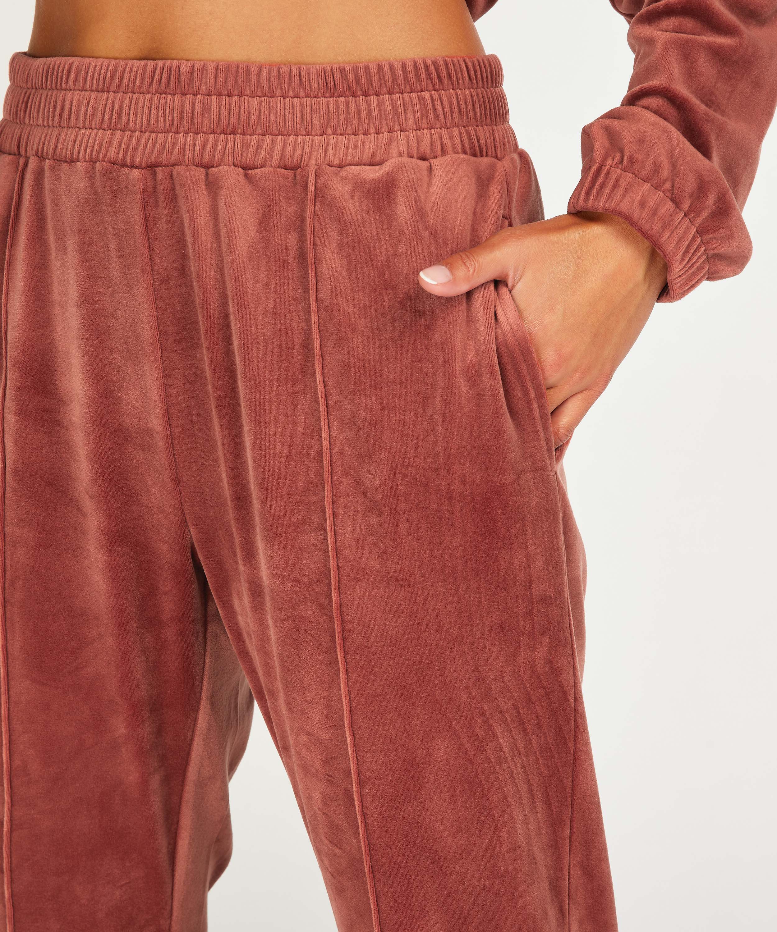 Pantalon Jogging Velours Pintuck, Marron, main
