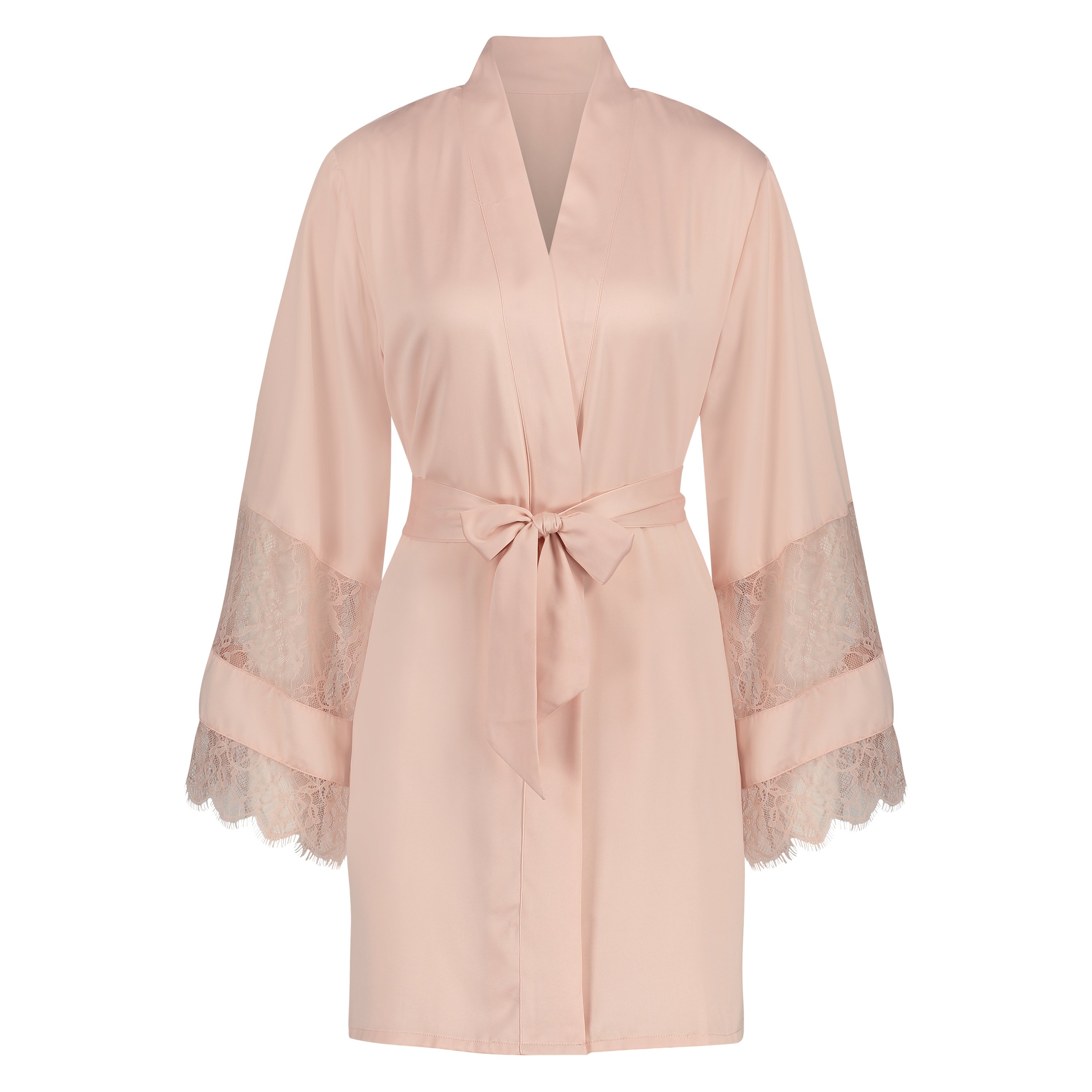 Kimono aus Satin und Spitze, Rose, main