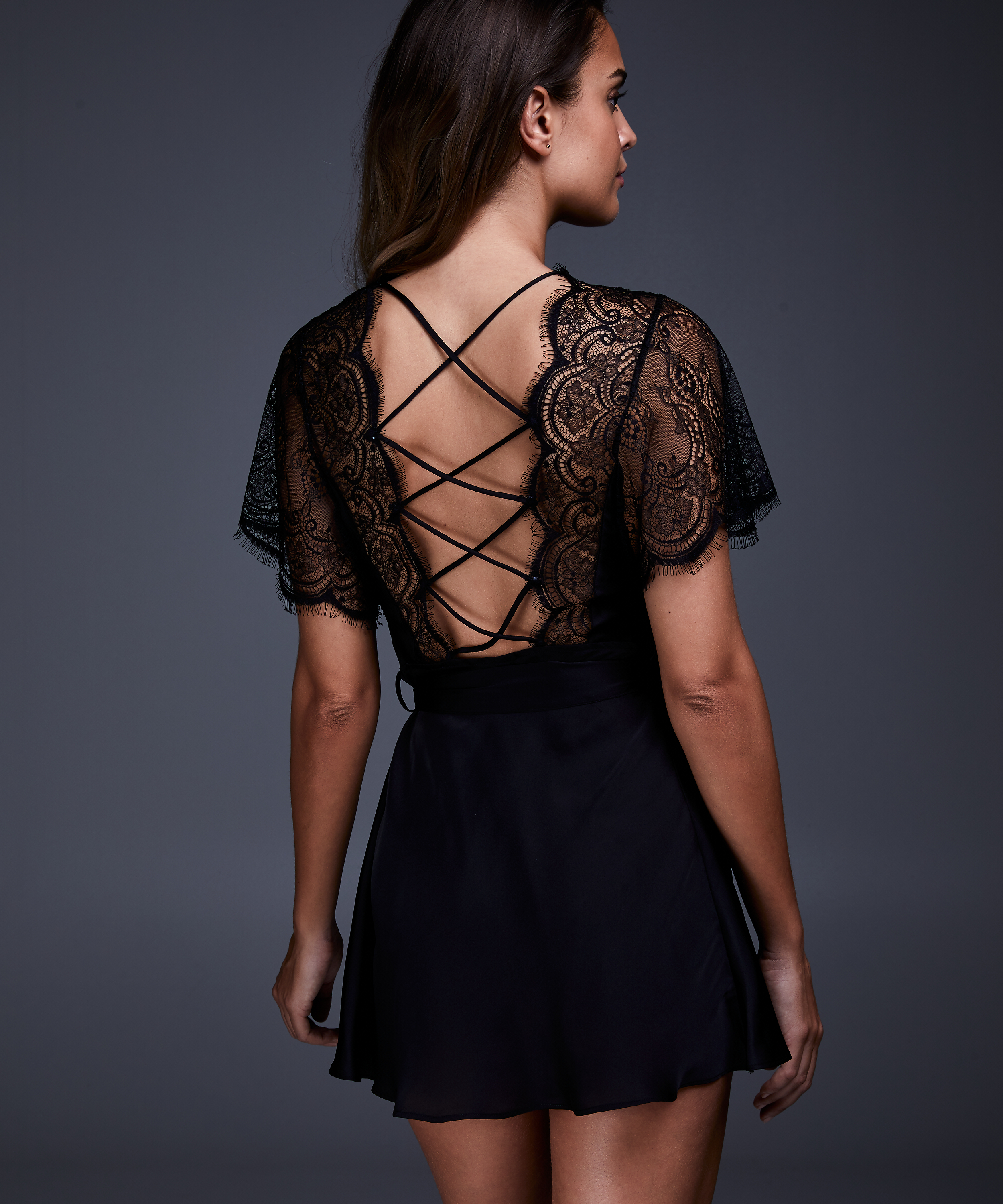 Kimono Satin Coco, Schwarz, main