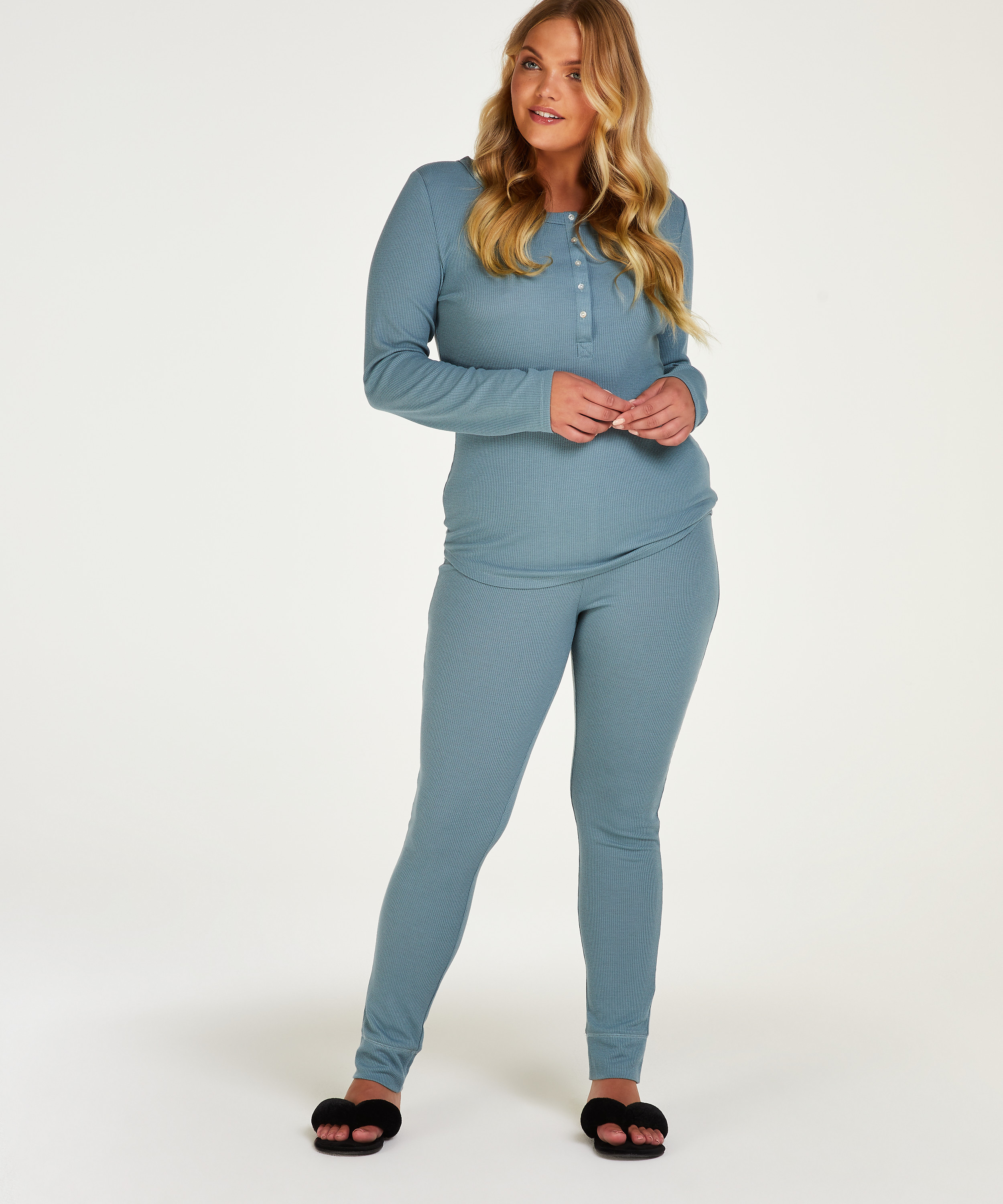 Pyjama Waffle Placket, Blau, main