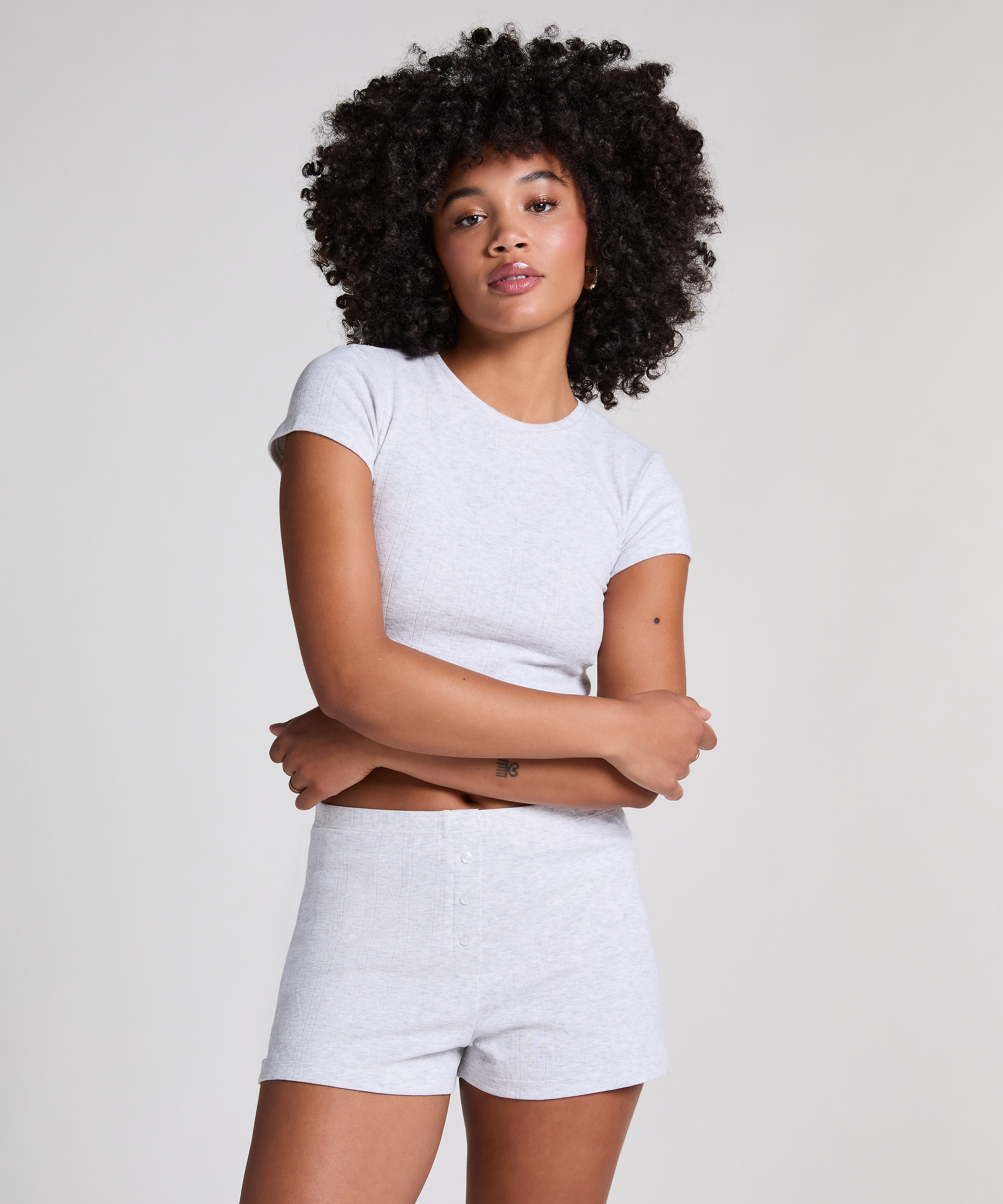 Pointelle-Shorts, Grau, main