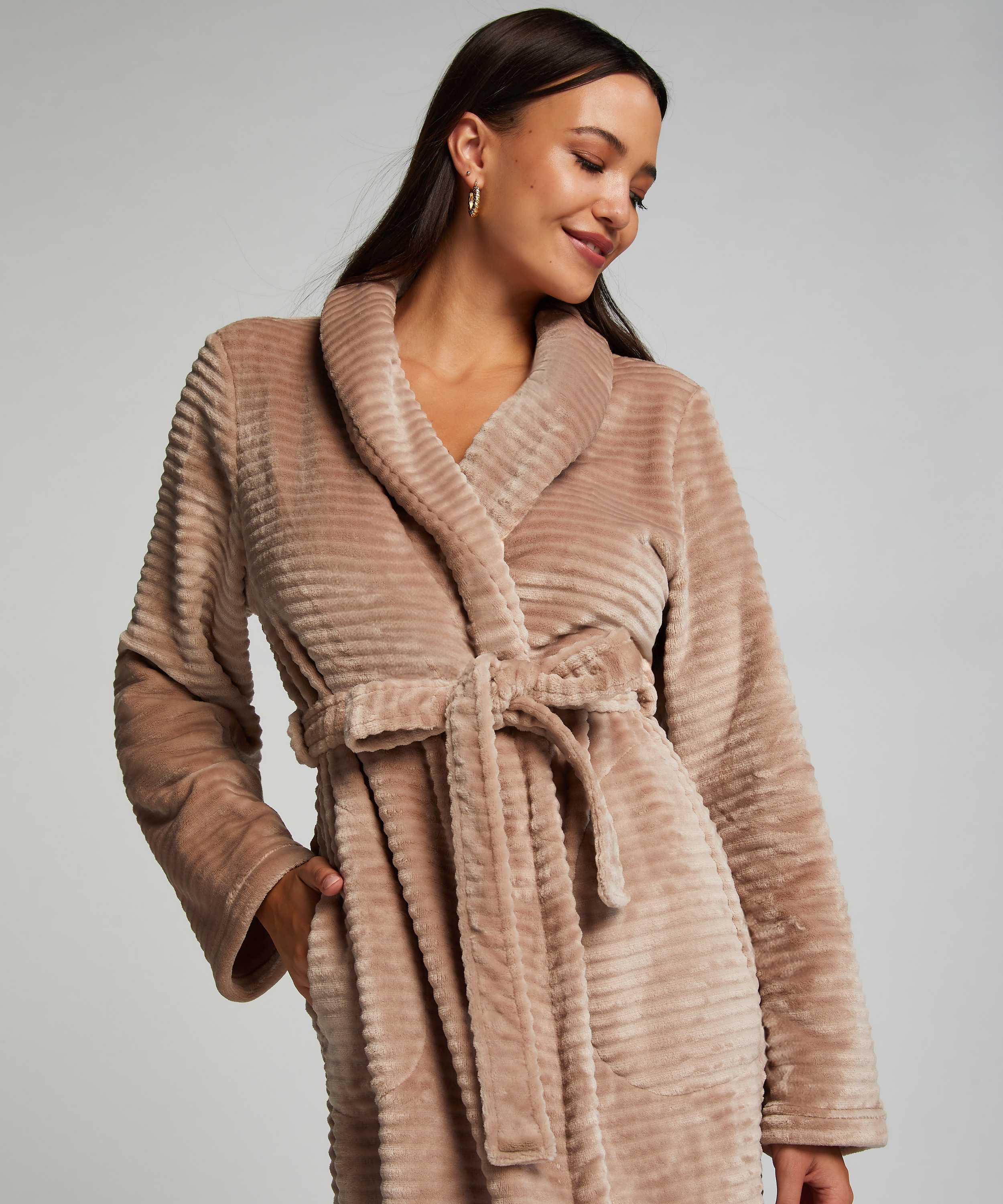 Langer Bademantel Fleece Rip, Beige, main