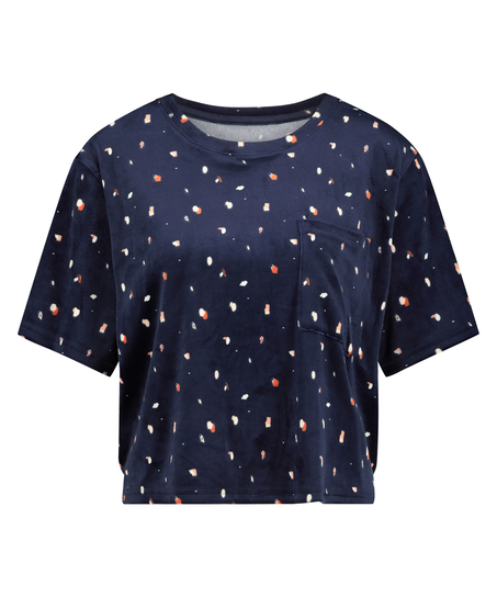 Top Velours Pocket, Blau