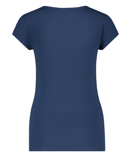 Haut de pyjama côtelé à manches courtes, Bleu