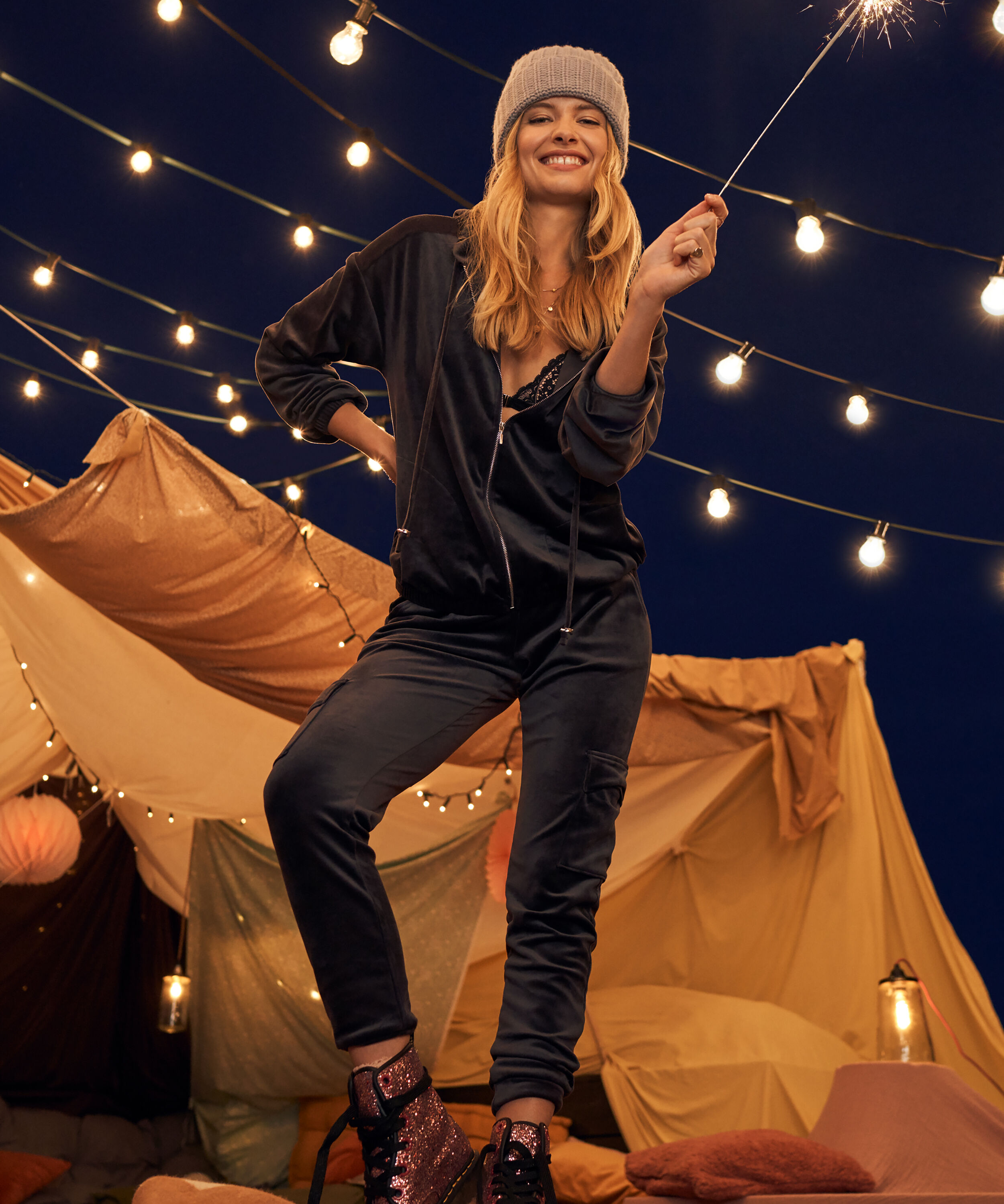 Pantalon de jogging Velours Cargo, Gris