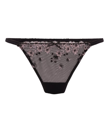 Chloe String mit hohem Bein, Schwarz