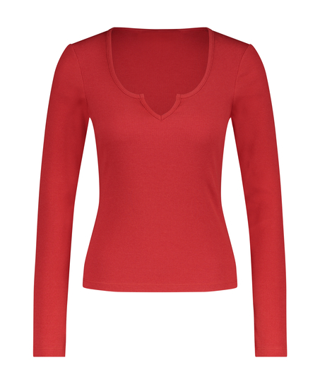 Top mit V-Ausschnitt, Longsleeve, Rot