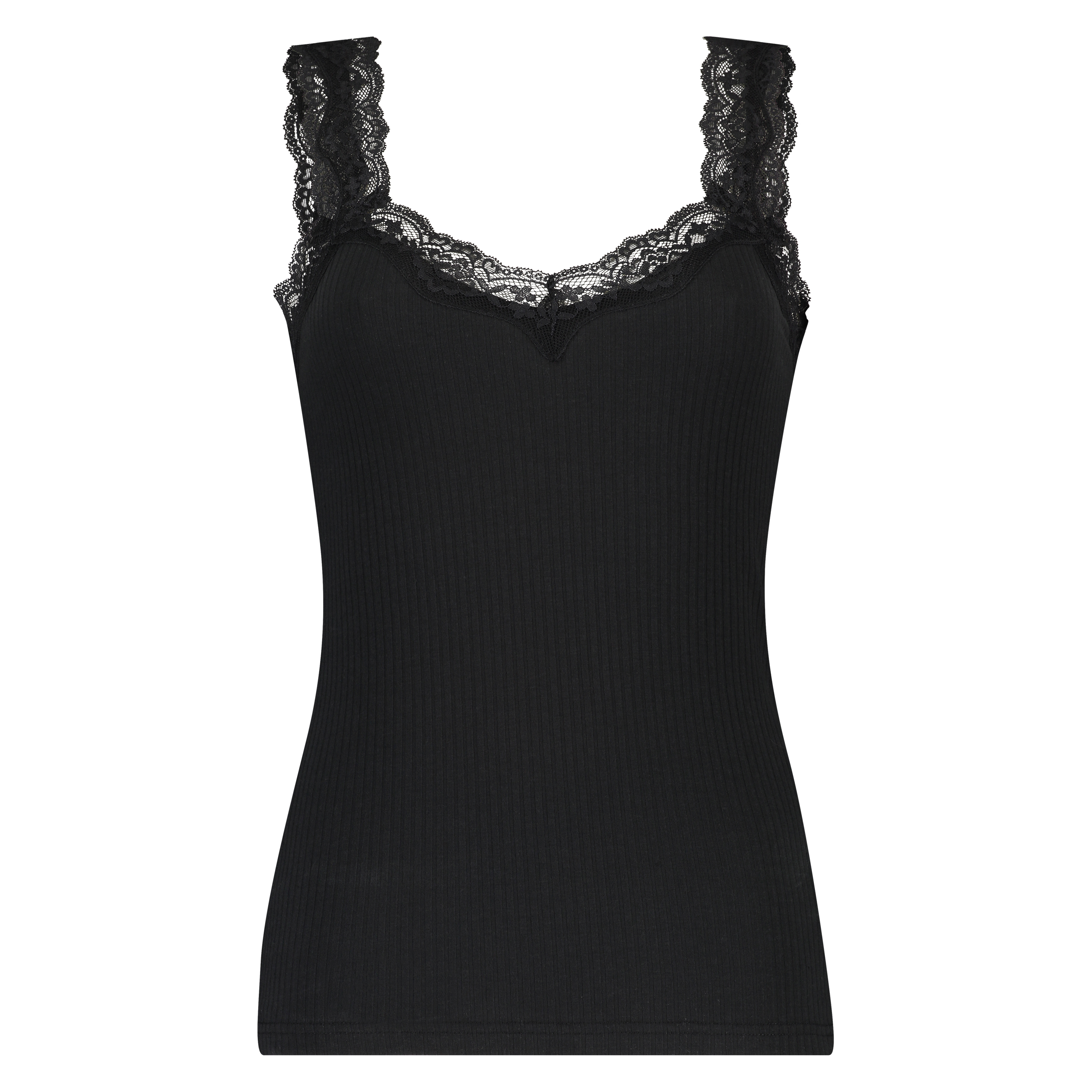 Rib Cami-Top Lace, Schwarz, main
