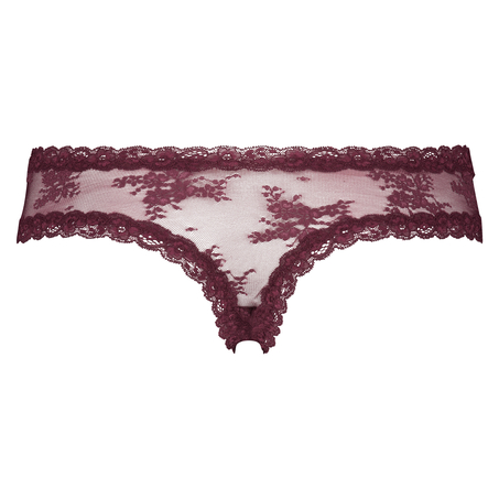 Slip brésilien V-shape Floral Mesh, Rouge