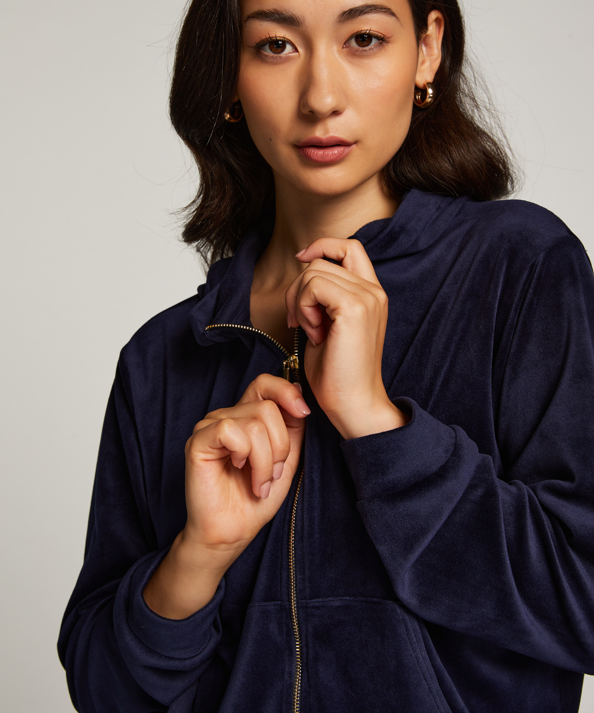 Hoodie Jacke Velours, Blau, main