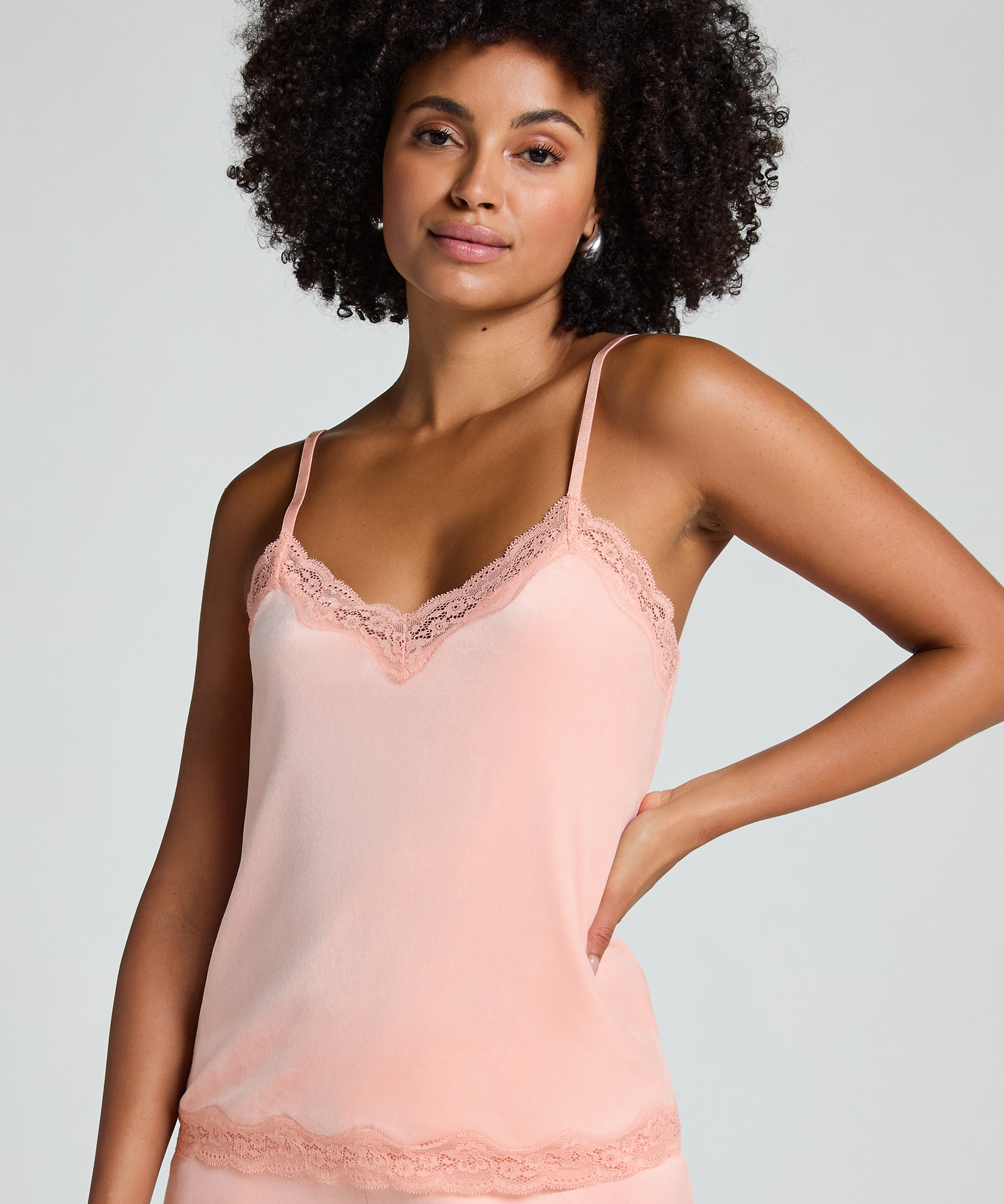 Cami Top Velours Lace, Rose, main