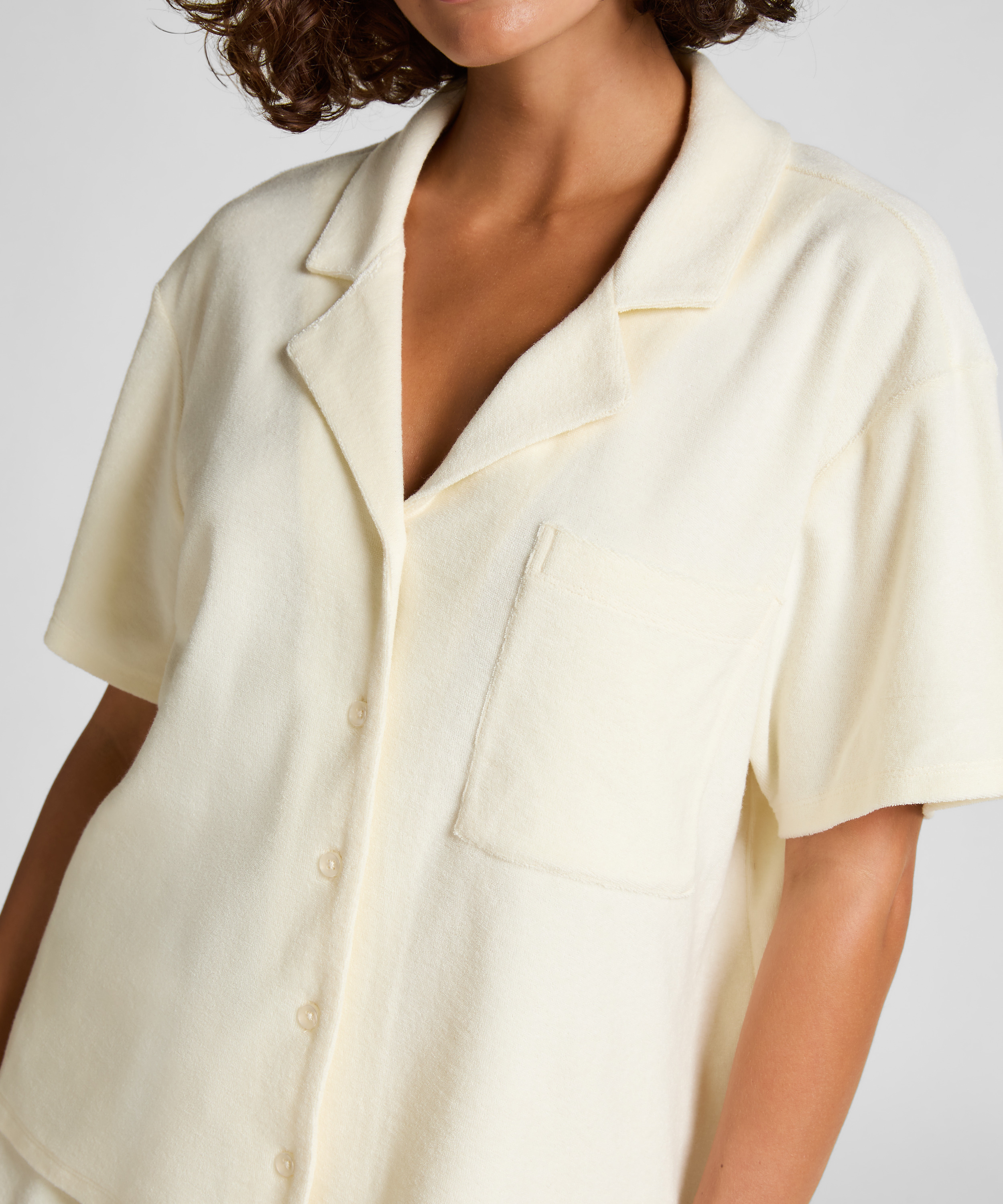 Chemise boutonnée en tissu éponge, Blanc, main
