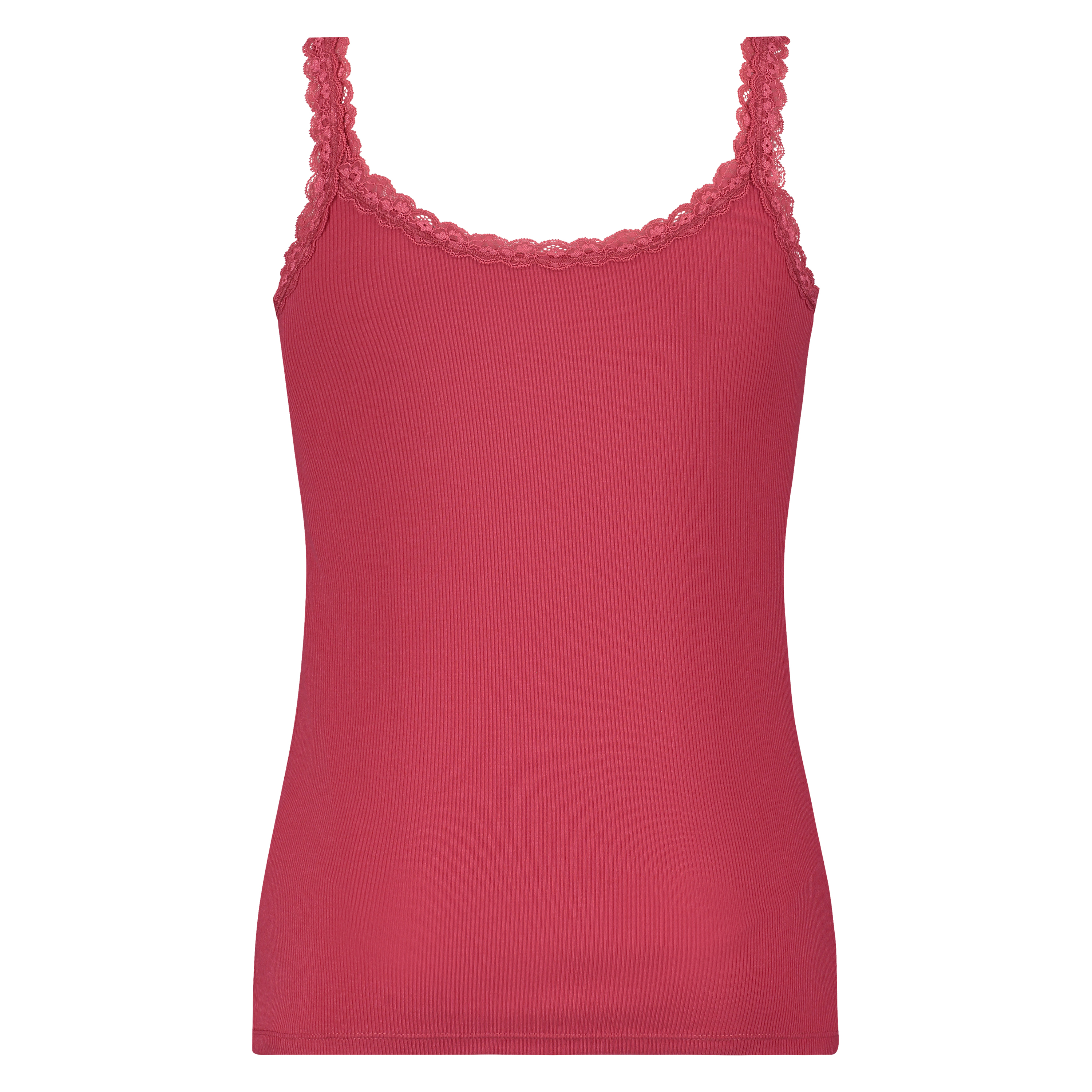 Singlet top cami rib lace, Rot, main